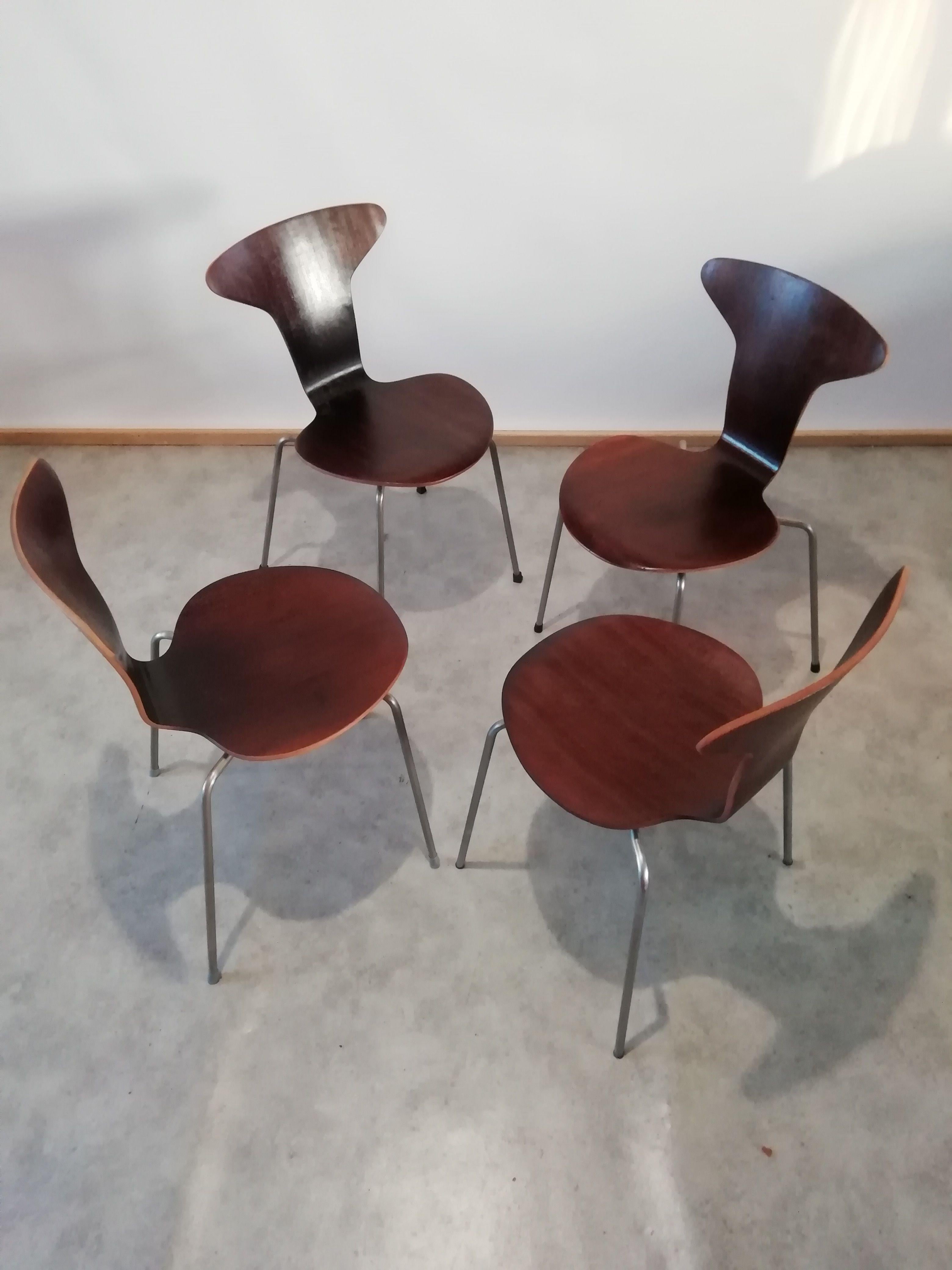 Danish Mid Century 3105 Mosquito Chairs by Arne Jacobsen for Fritz Hansen, Set of 4