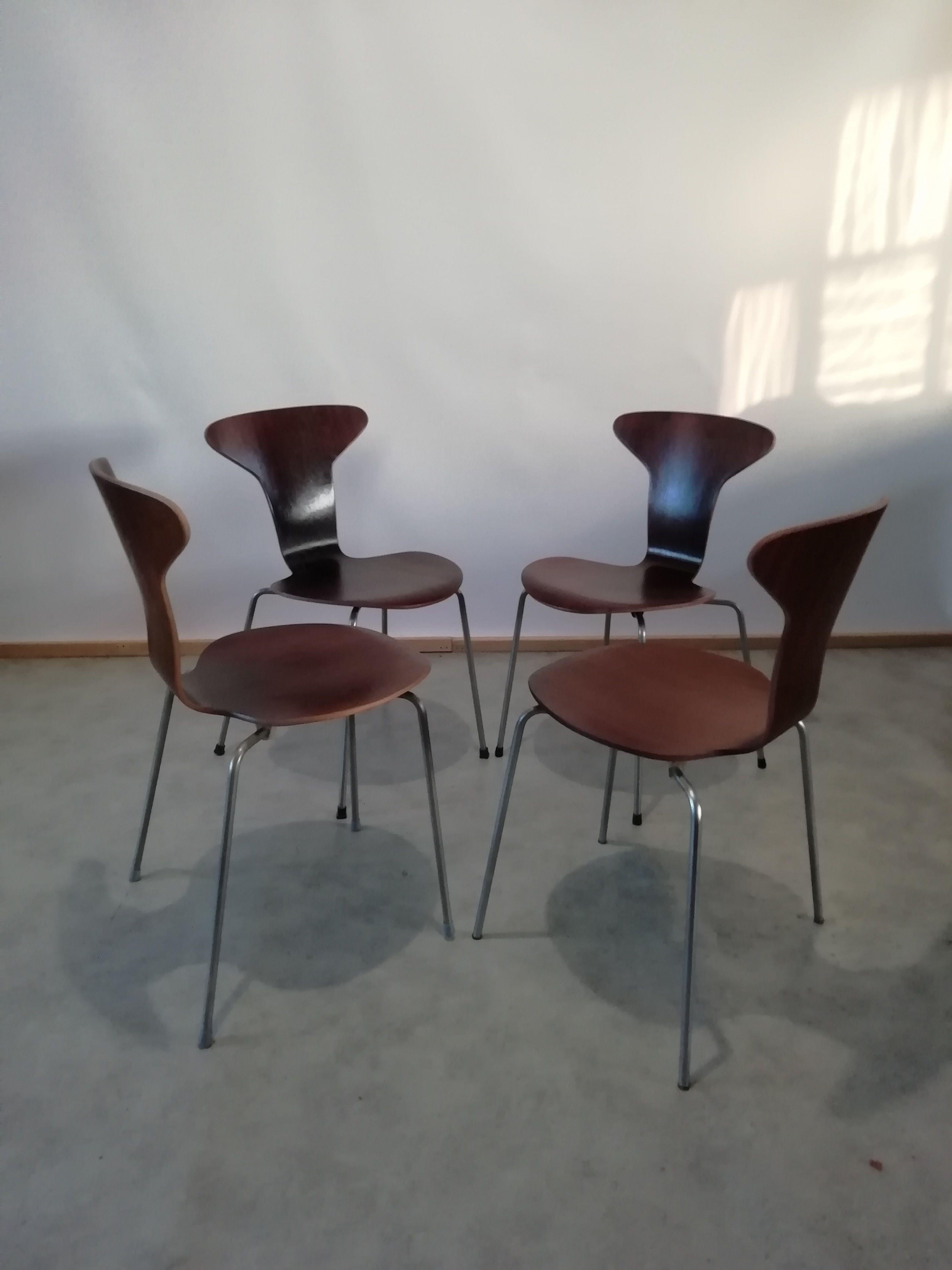 Mid Century 3105 Mosquito Chairs by Arne Jacobsen for Fritz Hansen, Set of 4 In Good Condition In Bunnik, NL