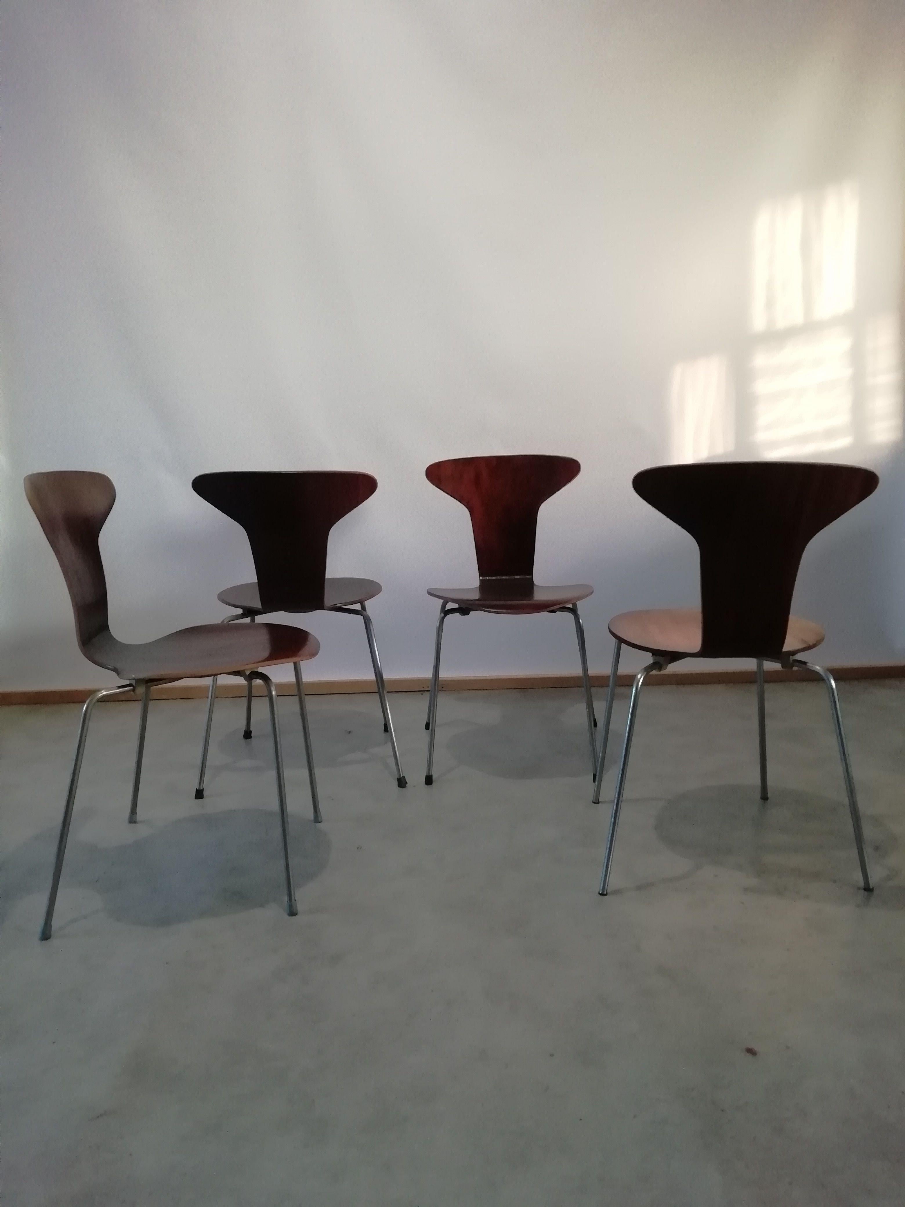 Mid-20th Century Mid Century 3105 Mosquito Chairs by Arne Jacobsen for Fritz Hansen, Set of 4