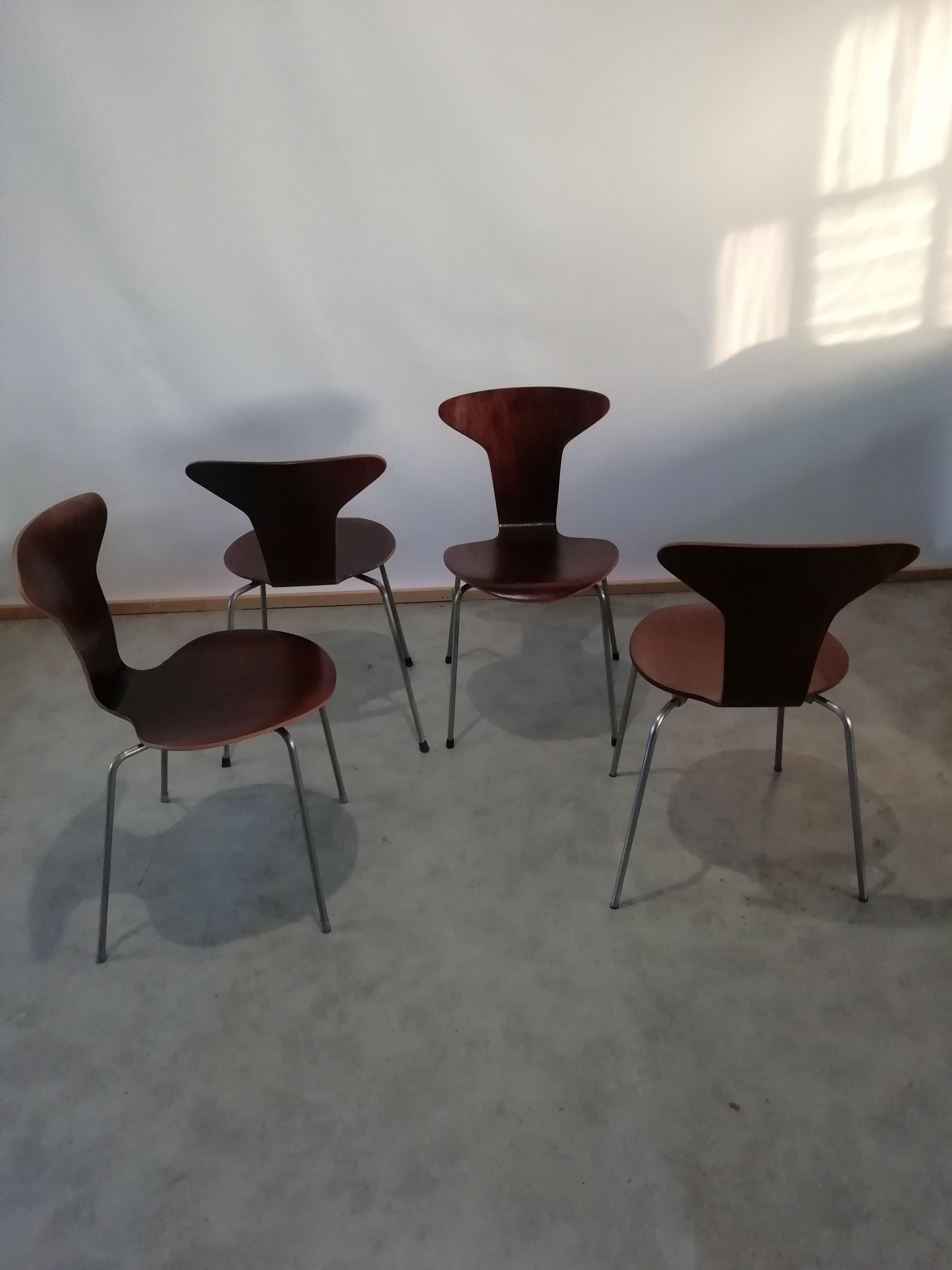 Steel Mid Century 3105 Mosquito Chairs by Arne Jacobsen for Fritz Hansen, Set of 4