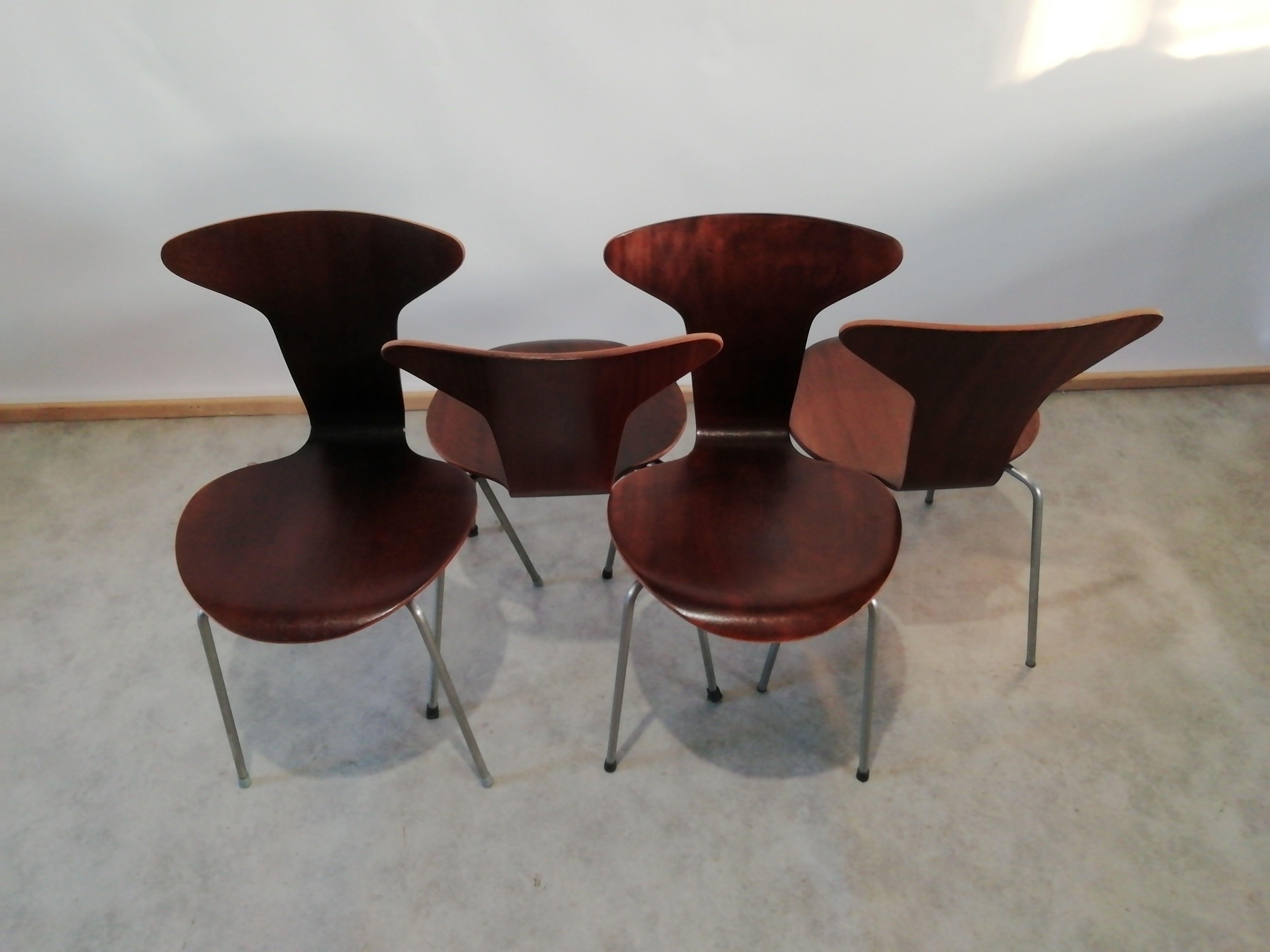 Mid Century 3105 Mosquito Chairs by Arne Jacobsen for Fritz Hansen, Set of 4 2