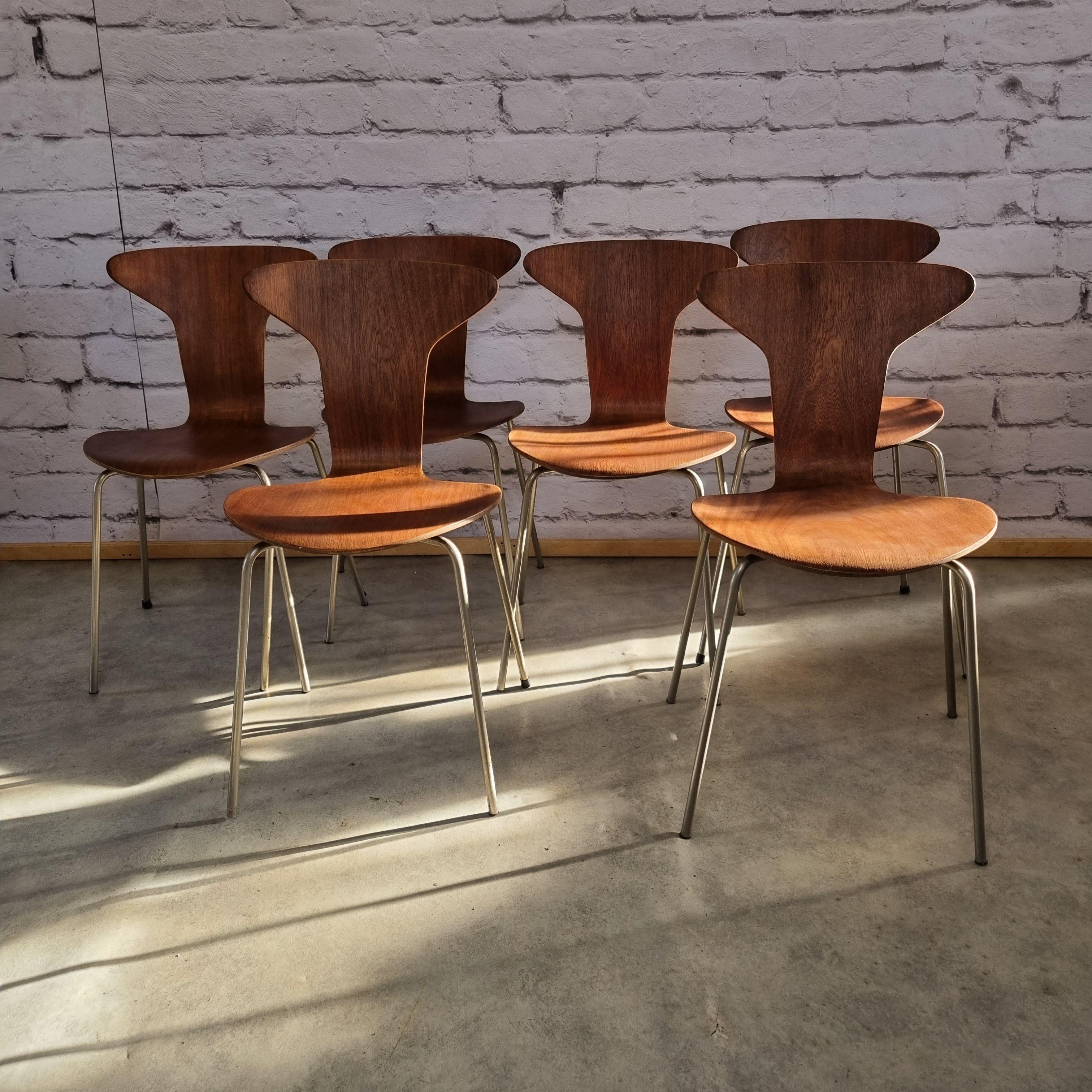 Mid-Century Modern Mid Century 3105 Mosquito Chairs by Arne Jacobsen for Fritz Hansen Set of 6