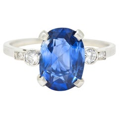 Vintage Mid-Century 3.21 Carats No-Heat Ceylon Sapphire Old European Cut Ring