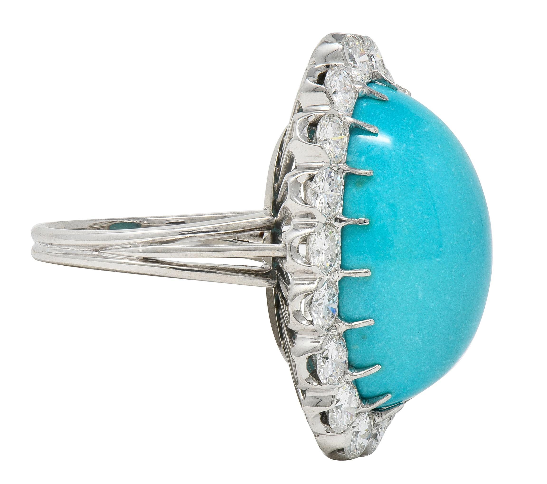 Mid-Century 3,24 CTW Diamant Türkis 18K Weißgold Vintage Wire Halo Ring (Moderne) im Angebot