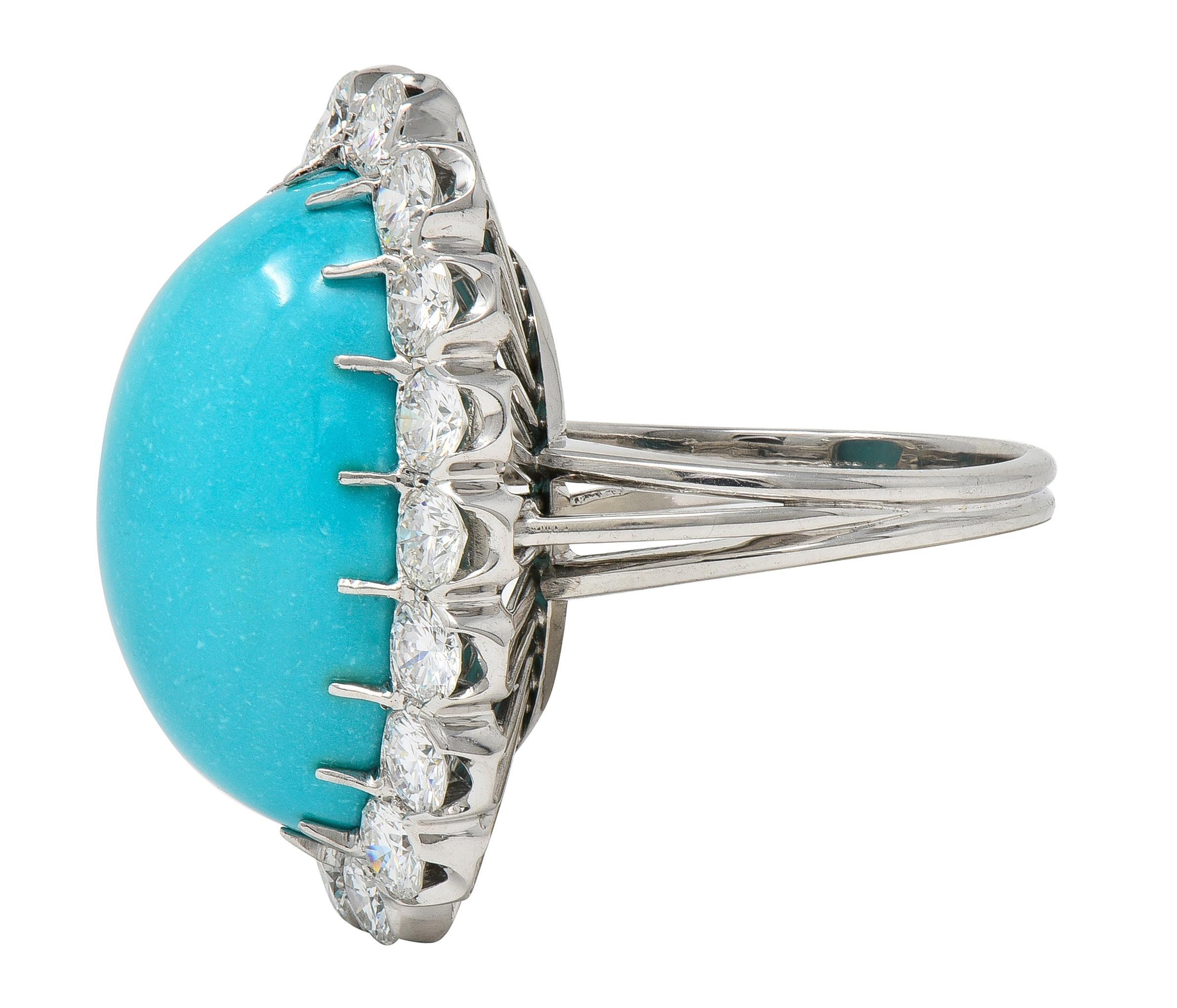 Mid-Century 3,24 CTW Diamant Türkis 18K Weißgold Vintage Wire Halo Ring im Zustand „Hervorragend“ im Angebot in Philadelphia, PA