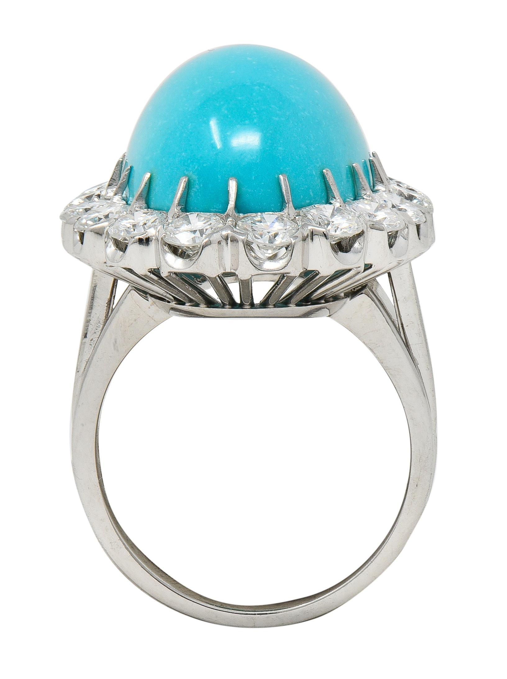 Mid-Century 3,24 CTW Diamant Türkis 18K Weißgold Vintage Wire Halo Ring Damen im Angebot