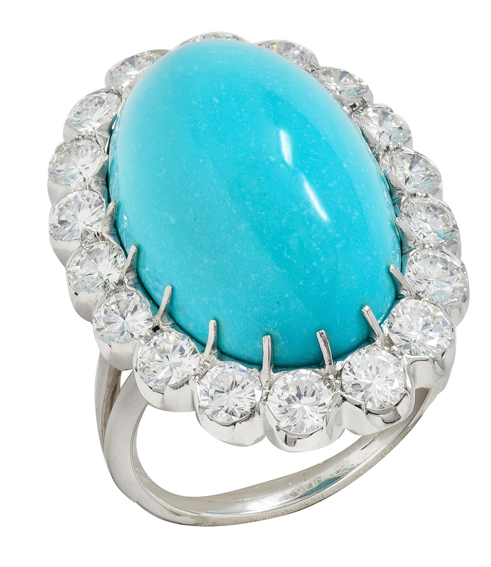 Mid-Century 3,24 CTW Diamant Türkis 18K Weißgold Vintage Wire Halo Ring im Angebot 1