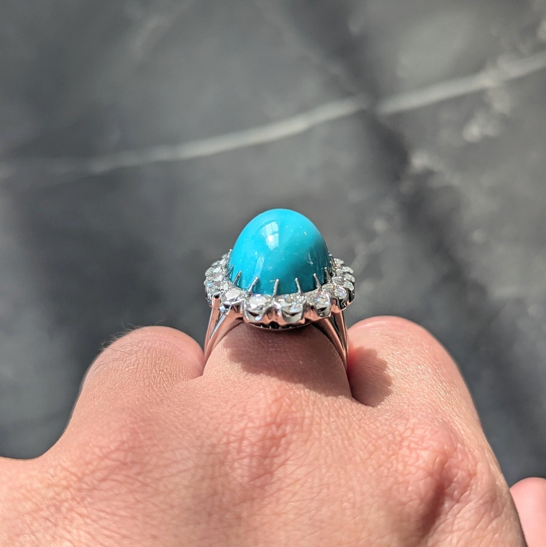 Mid-Century 3,24 CTW Diamant Türkis 18K Weißgold Vintage Wire Halo Ring im Angebot 2