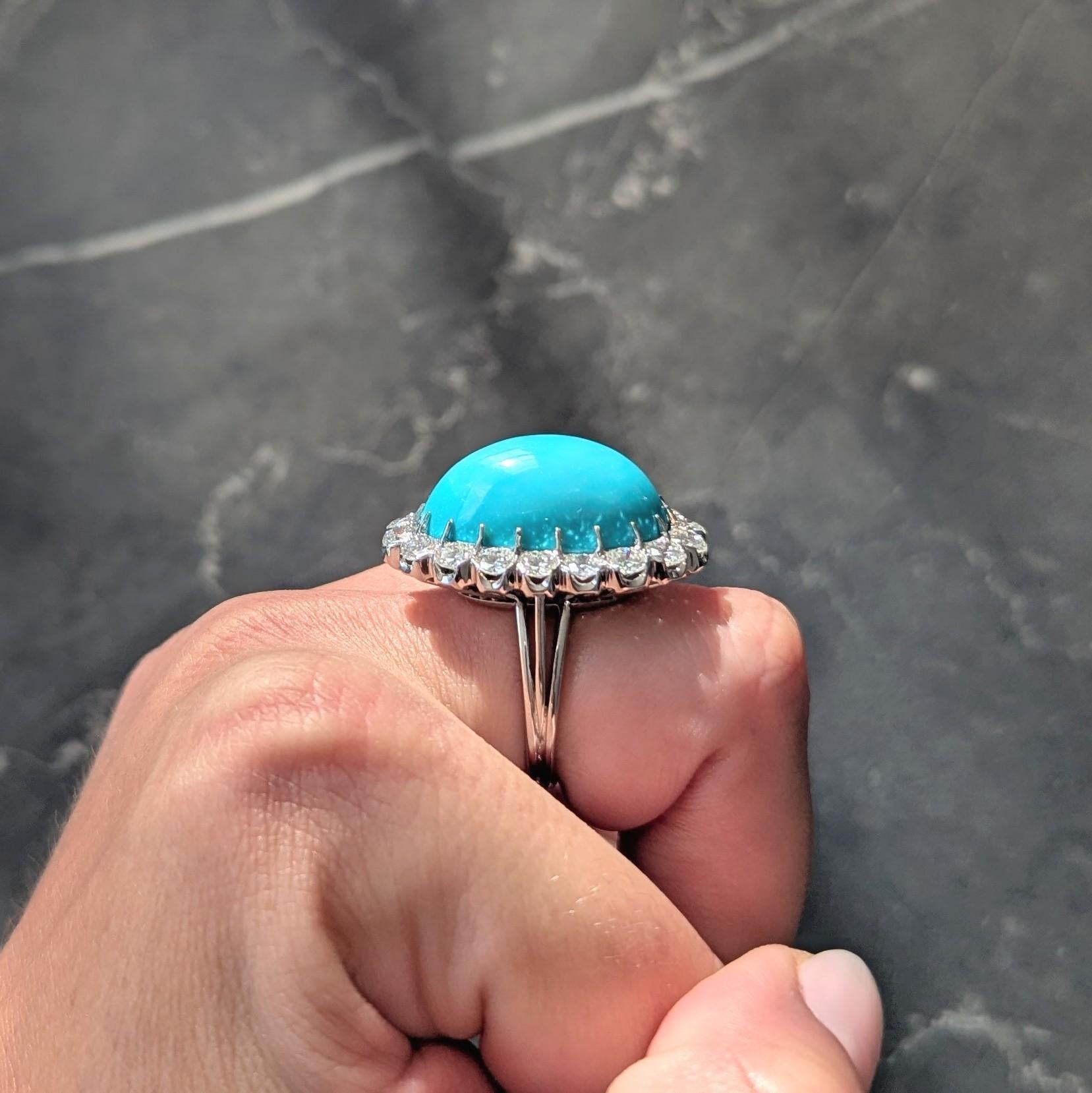 Mid-Century 3,24 CTW Diamant Türkis 18K Weißgold Vintage Wire Halo Ring im Angebot 3