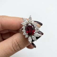 Mid Century 3.30ct Unheated Thai Ruby and Diamond 14K Gold Ring