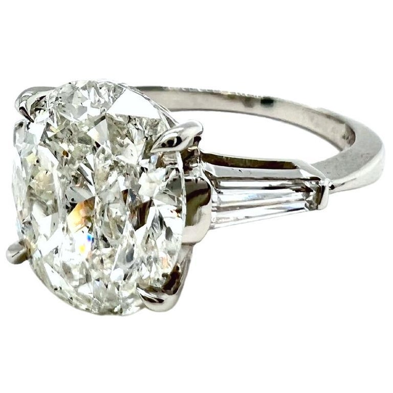 Mid Century 3.36 Carats Oval Cut Diamond Platinum Engagement Ring 1