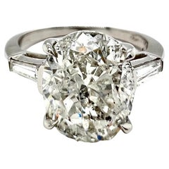 Mid Century 3.36 Carats Oval Cut Diamond Platinum Engagement Ring