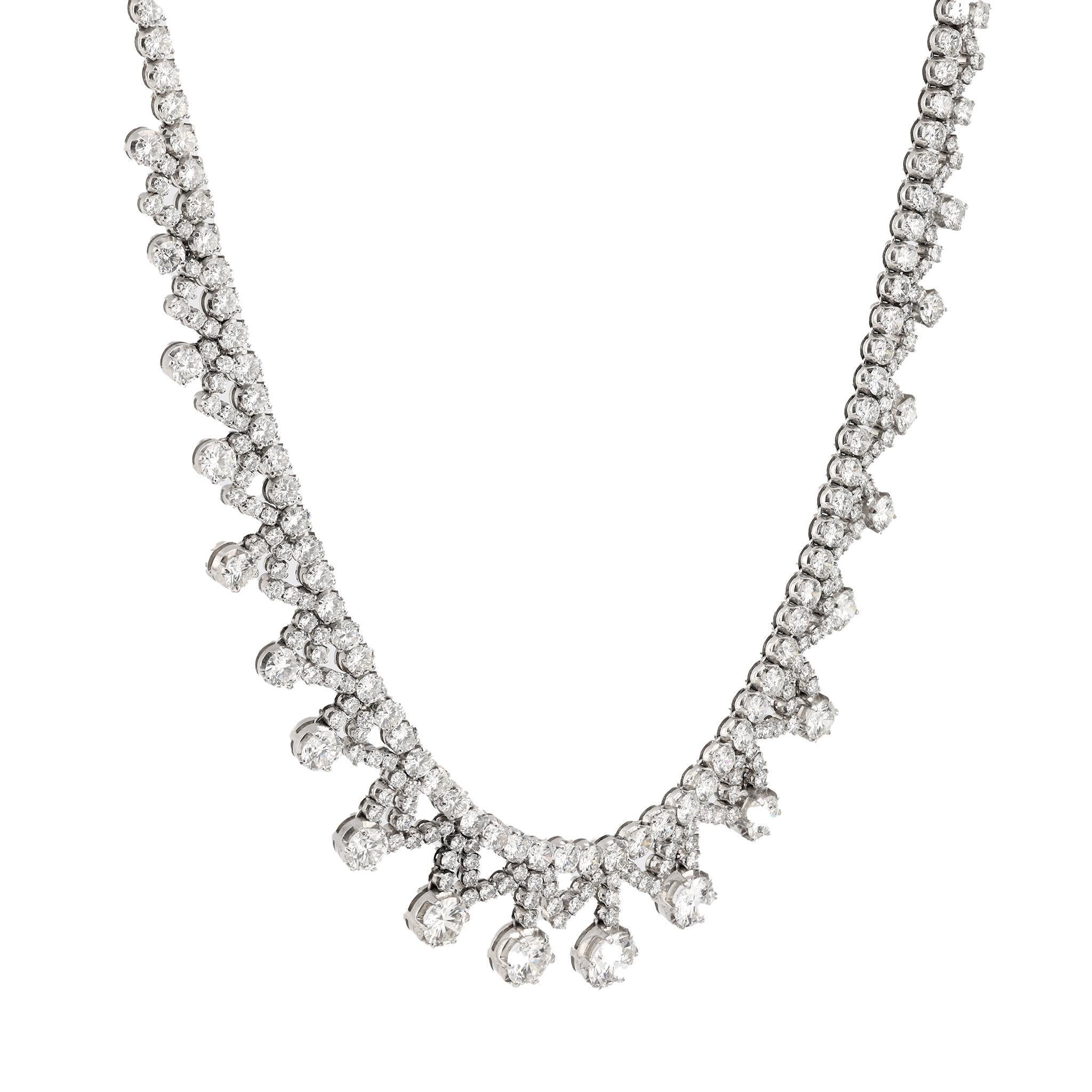 Modern Mid Century 35 carat total weight diamond platinum cocktail necklace For Sale