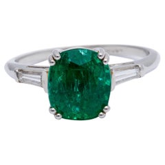 Vintage Midcentury 3.50 Carat Emerald Diamond Platinum Ring