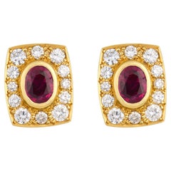 Orecchini Mid Century in oro giallo 18k con rubino e diamante da 3,50 carati