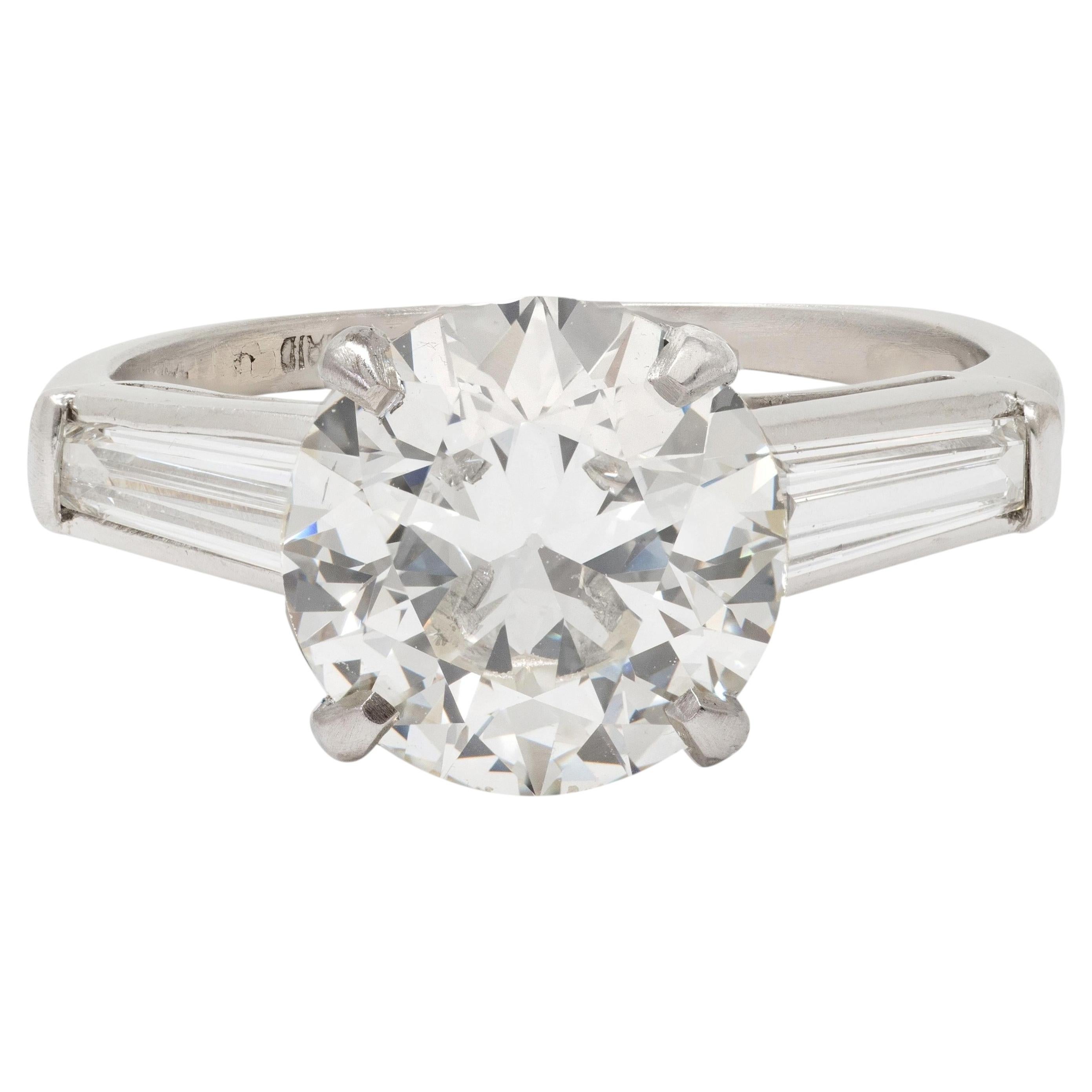 Mid-Century 3.50 CTW Diamond Platinum Vintage Engagement Ring GIA