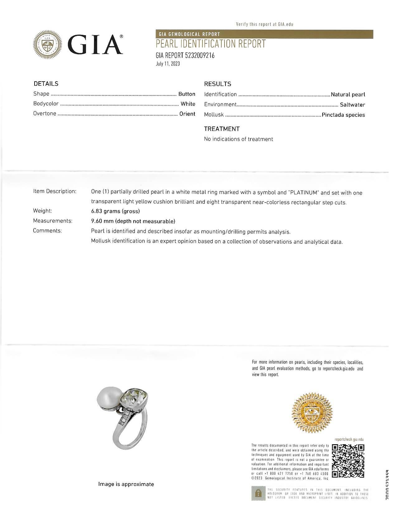 Mid-Century 3.52 CTW Diamond Pinctada Pearl Platinum Toi-Et-Moi Vintage Ring GIA For Sale 9