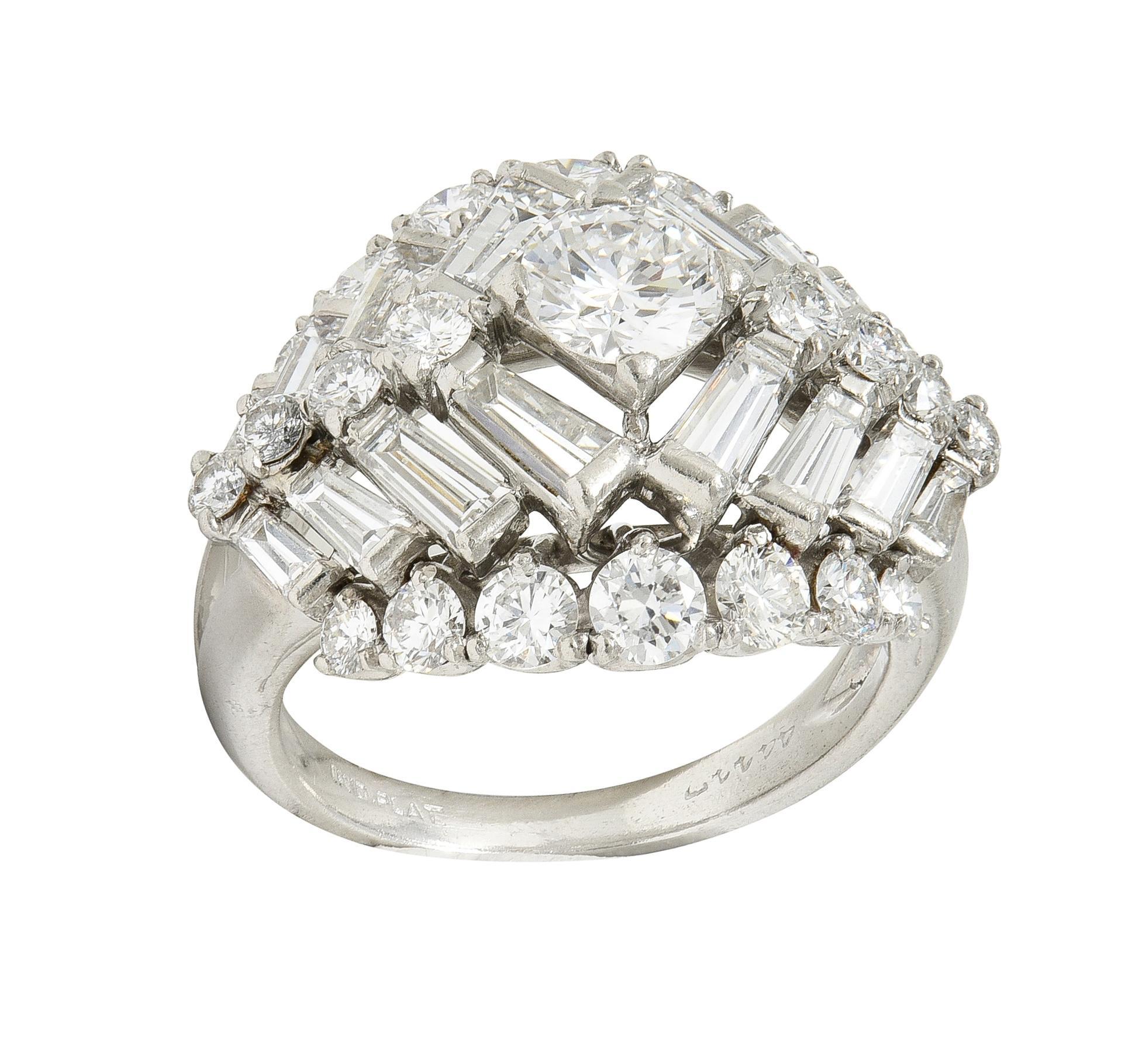 Mid-Century 3.53 CTW Diamond Platinum Stepped Bombé Vintage Dinner Ring For Sale 6