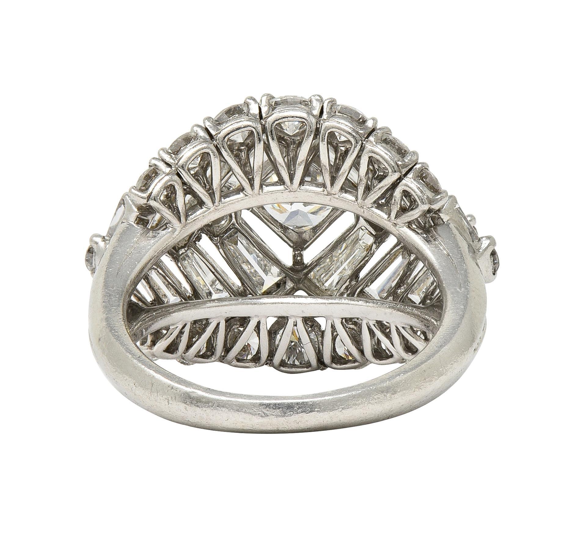 Women's or Men's Mid-Century 3.53 CTW Diamond Platinum Stepped Bombé Vintage Dinner Ring For Sale