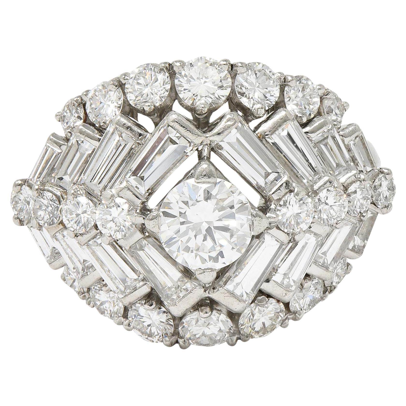 Mid-Century 3.53 CTW Diamond Platinum Stepped Bombé Vintage Dinner Ring For Sale