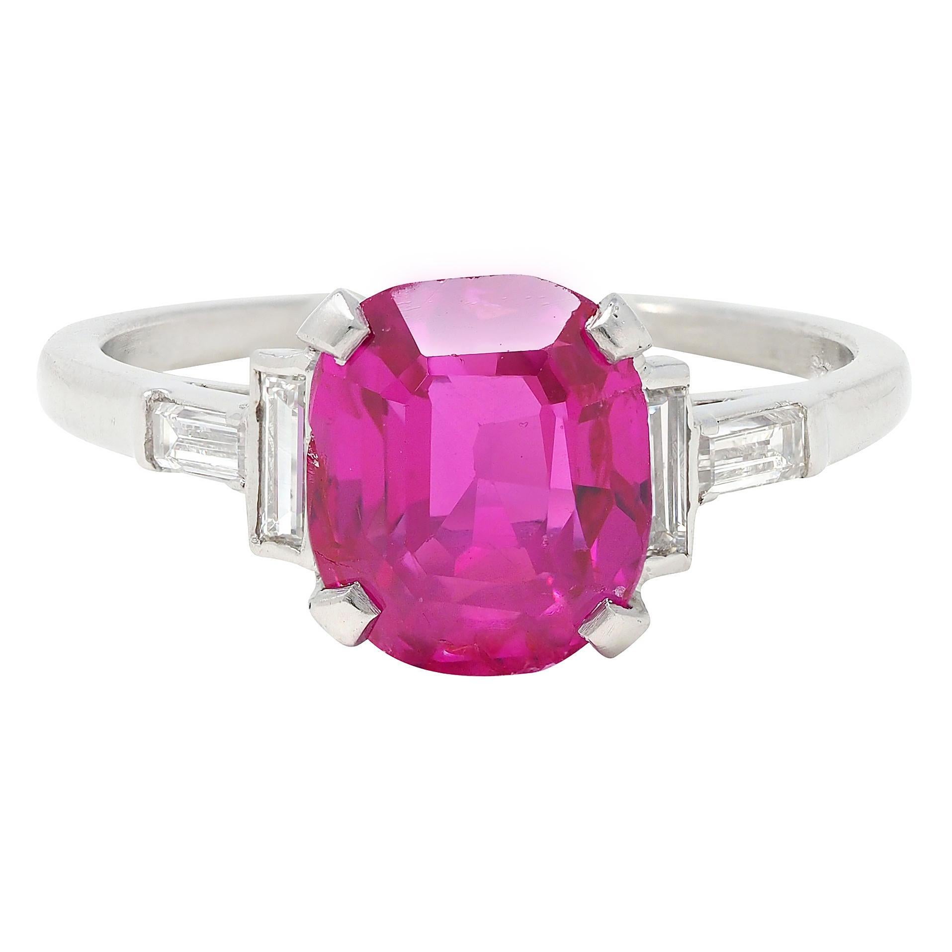 Mid-Century 3,53 CTW No Heat Burma Rubin Diamant Platin Vintage Fünf Stein Ring