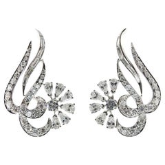 Vintage Mid Century 3.54ctw Platinum & Diamond Abstract Earrings