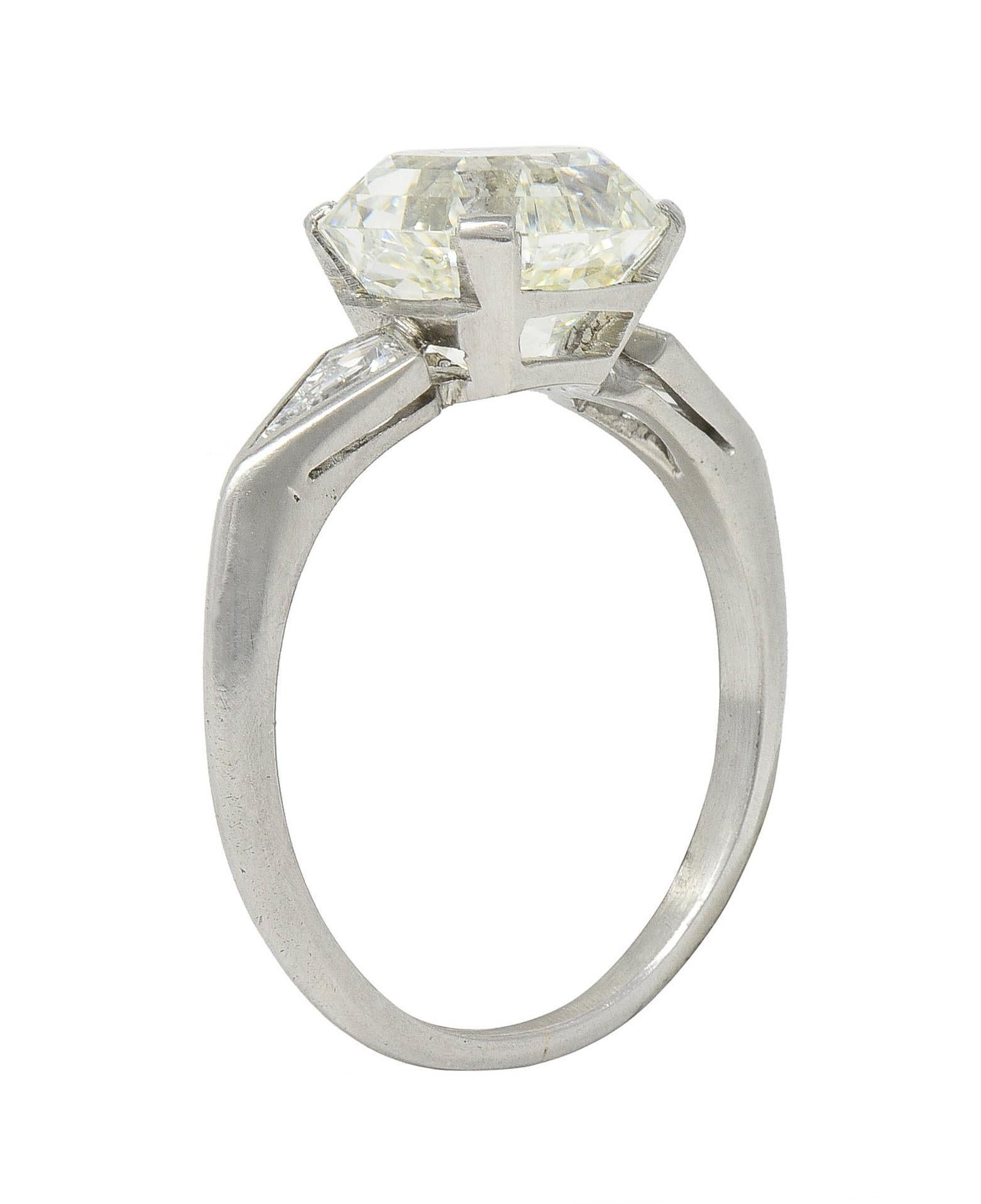 Mid-Century 3.62 CTW Asscher Cut Diamond Platinum Vintage Engagement Ring GIA For Sale 6