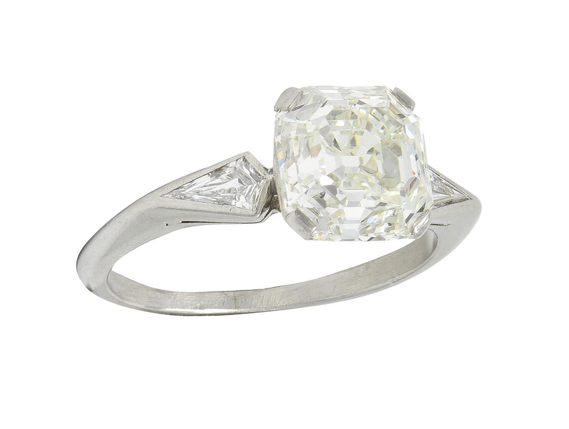 Mid-Century 3.62 CTW Asscher Cut Diamond Platinum Vintage Engagement Ring GIA For Sale 8