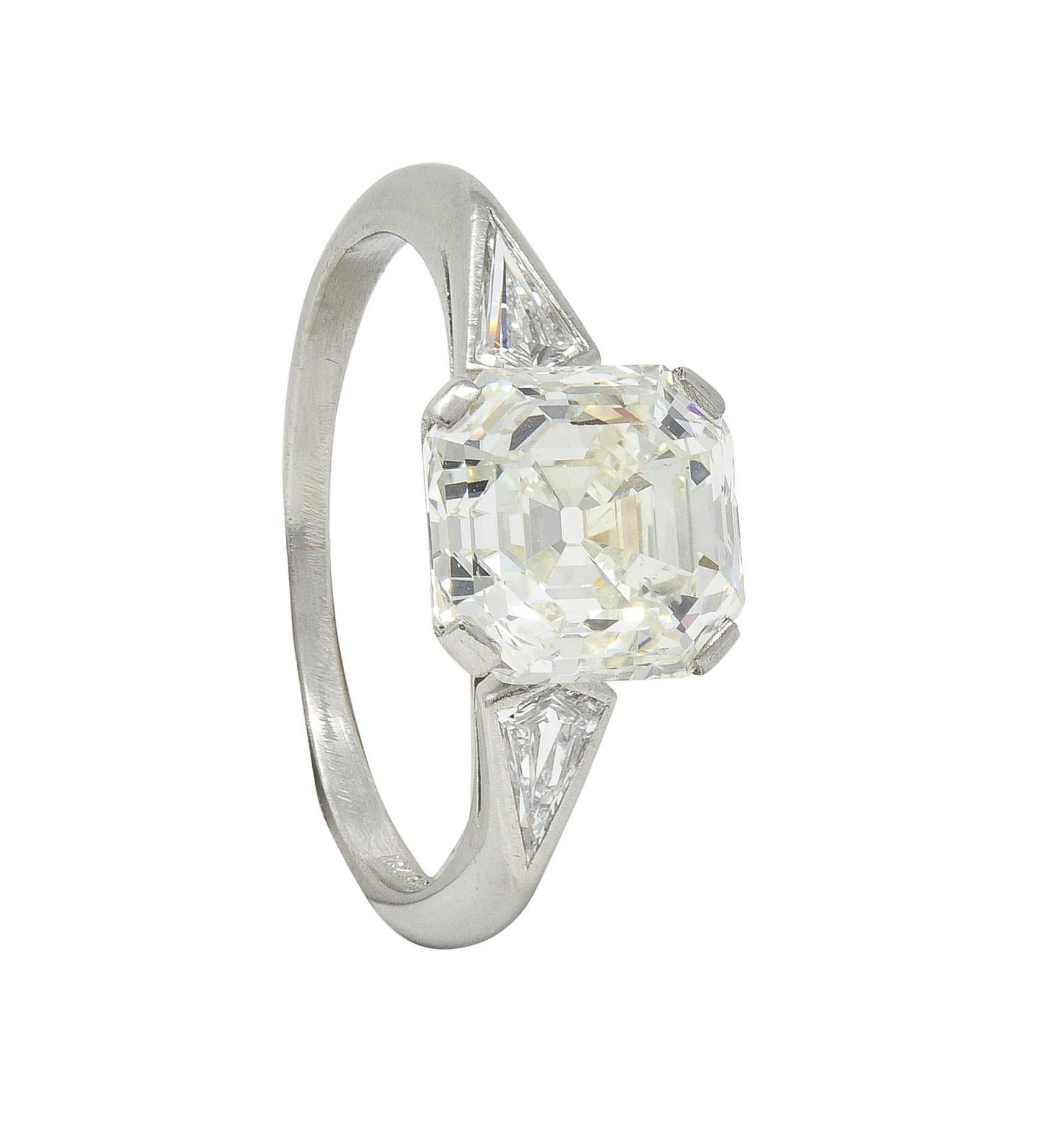 Mid-Century 3.62 CTW Asscher Cut Diamond Platinum Vintage Engagement Ring GIA For Sale 9