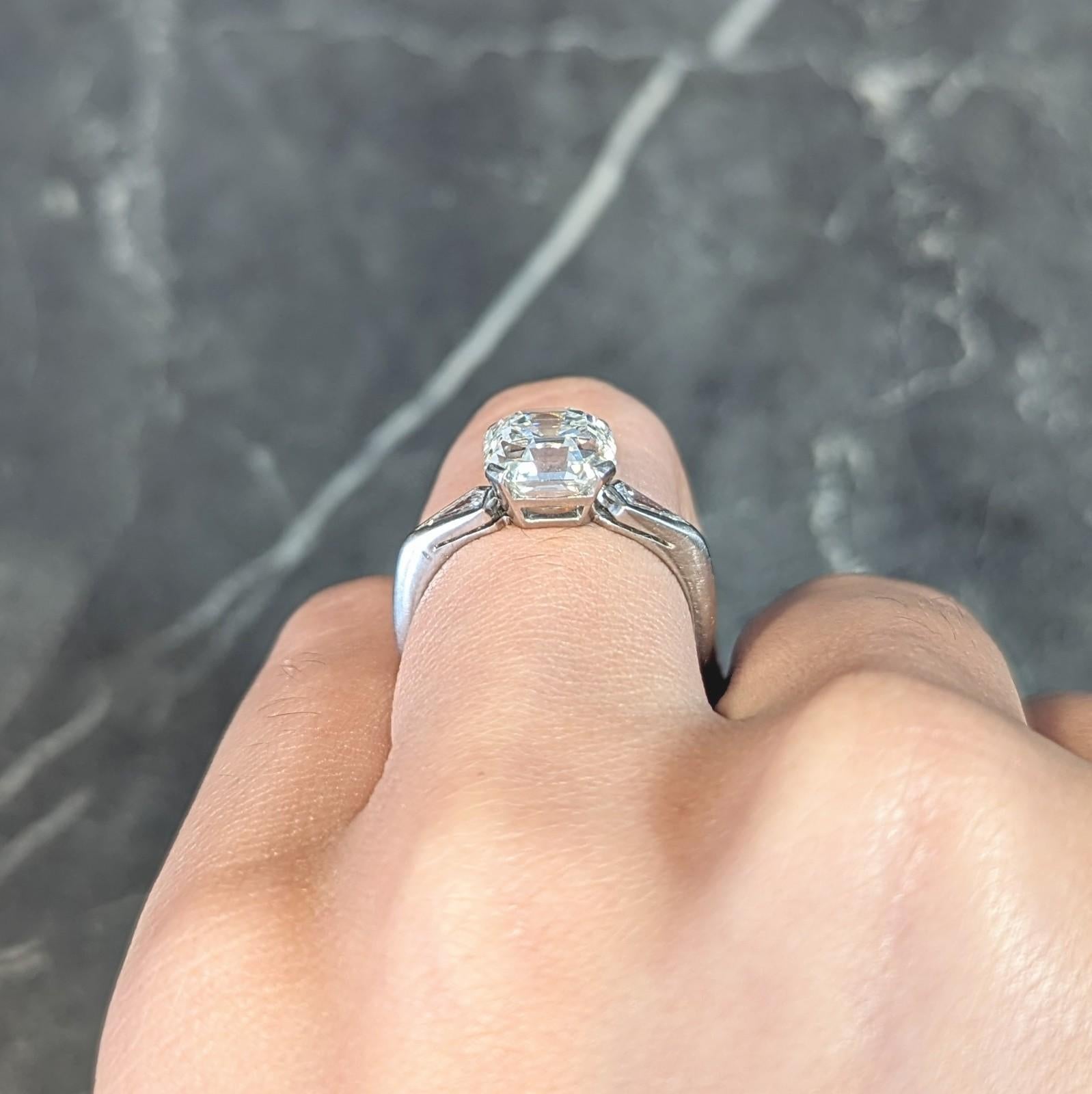 Mid-Century 3.62 CTW Asscher Cut Diamond Platinum Vintage Engagement Ring GIA For Sale 11