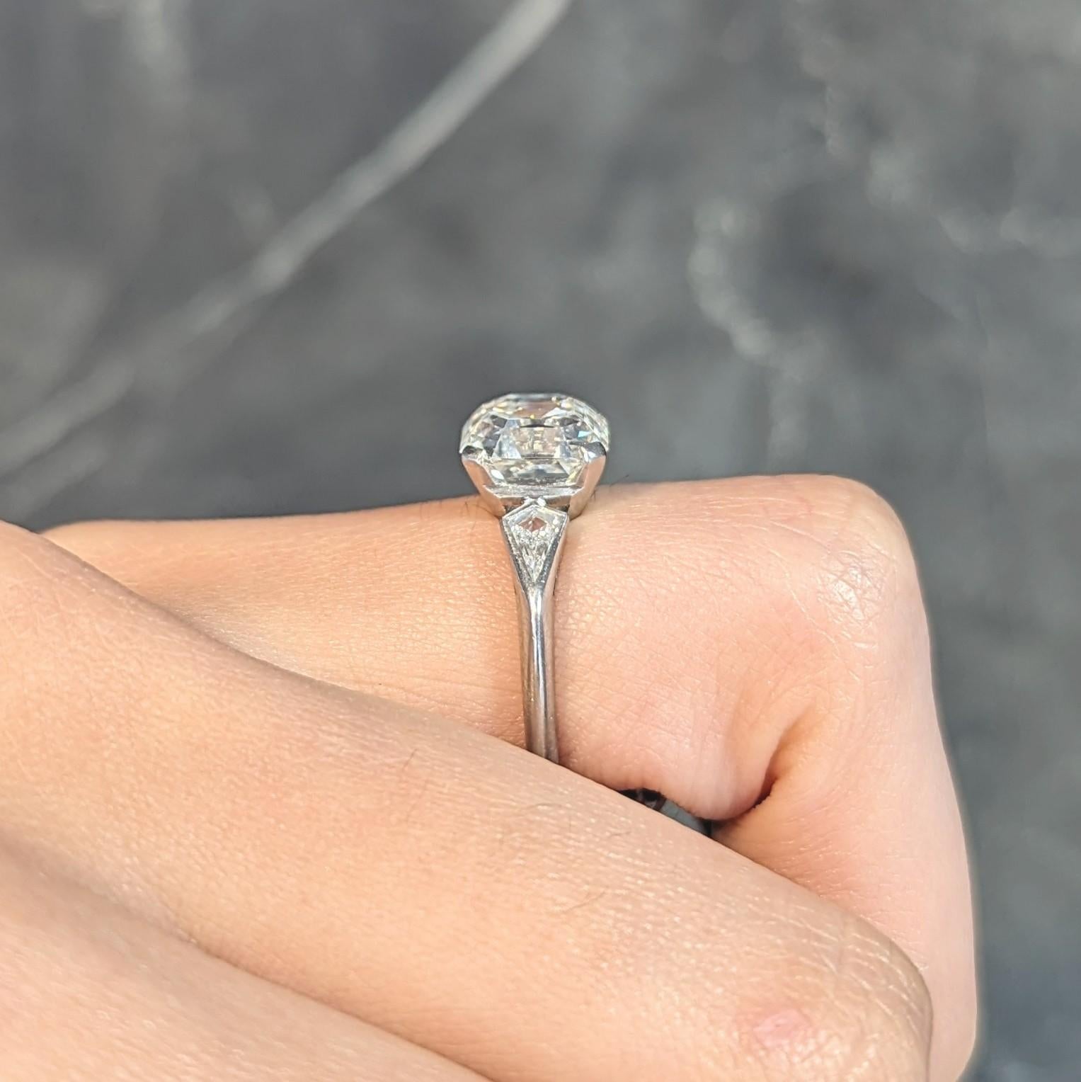 Mid-Century 3.62 CTW Asscher Cut Diamond Platinum Vintage Engagement Ring GIA For Sale 12