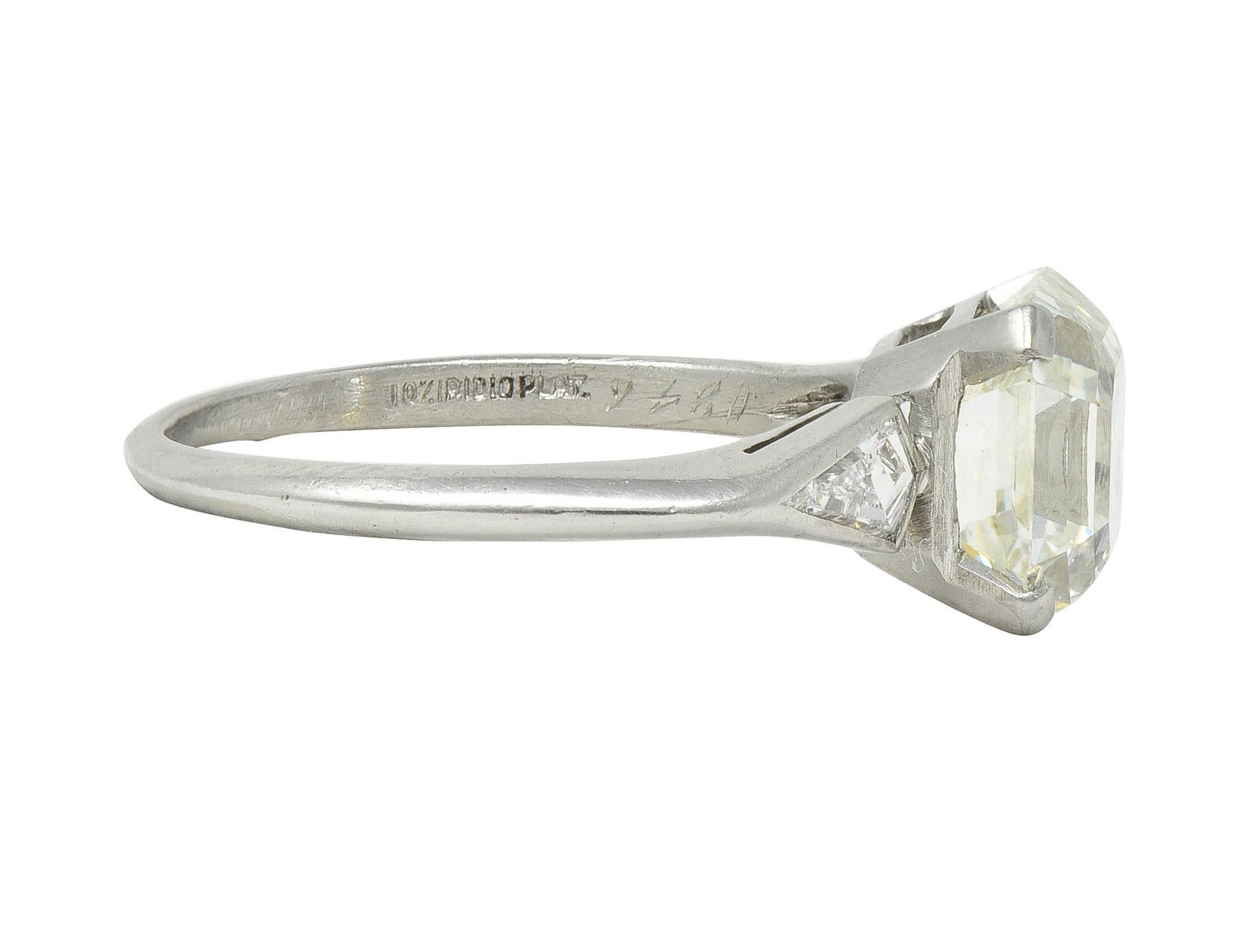Women's or Men's Mid-Century 3.62 CTW Asscher Cut Diamond Platinum Vintage Engagement Ring GIA For Sale