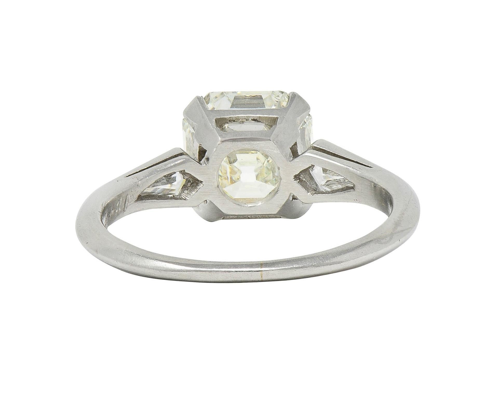 Mid-Century 3.62 CTW Asscher Cut Diamond Platinum Vintage Engagement Ring GIA For Sale 1