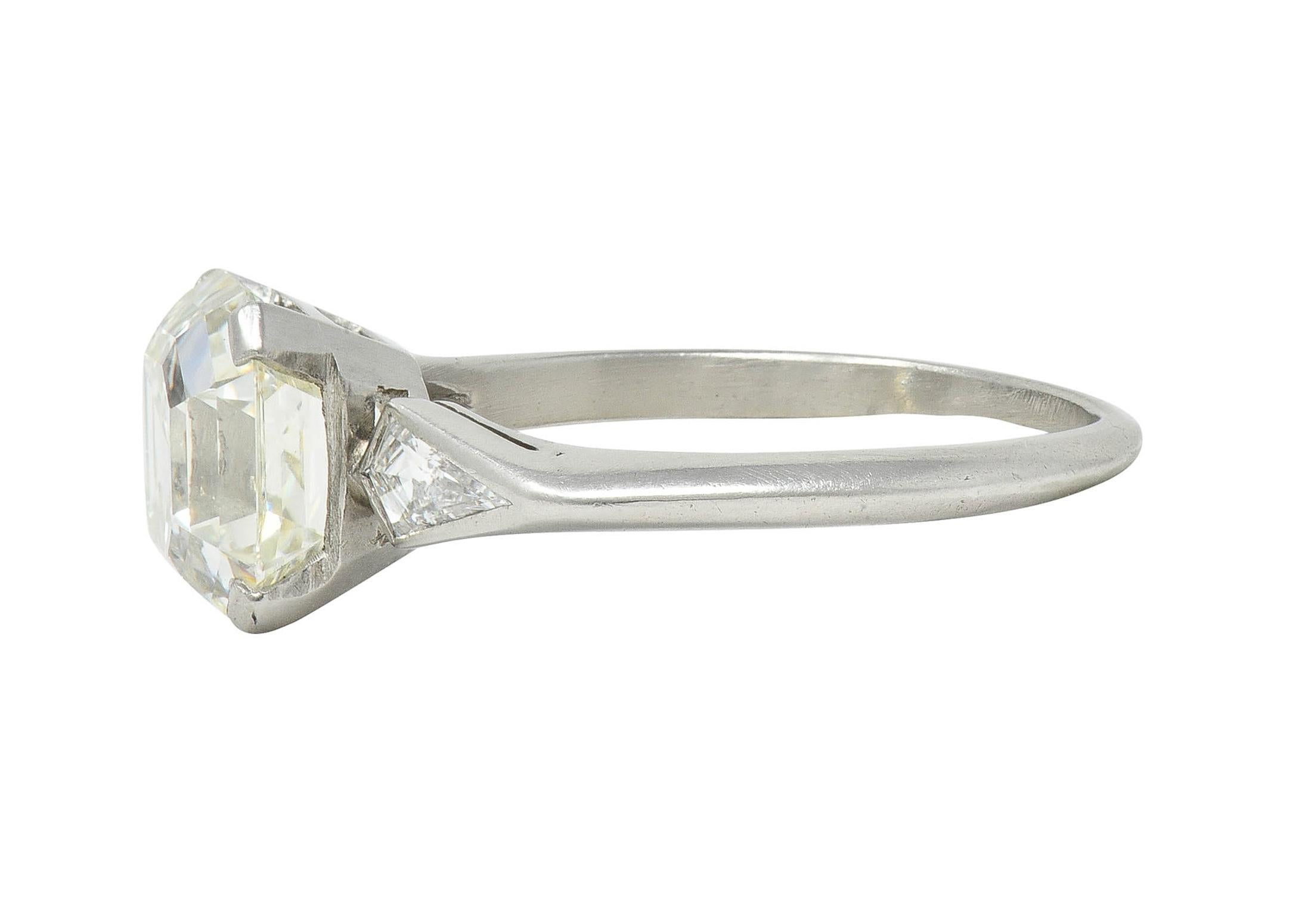 Mid-Century 3.62 CTW Asscher Cut Diamond Platinum Vintage Engagement Ring GIA For Sale 2