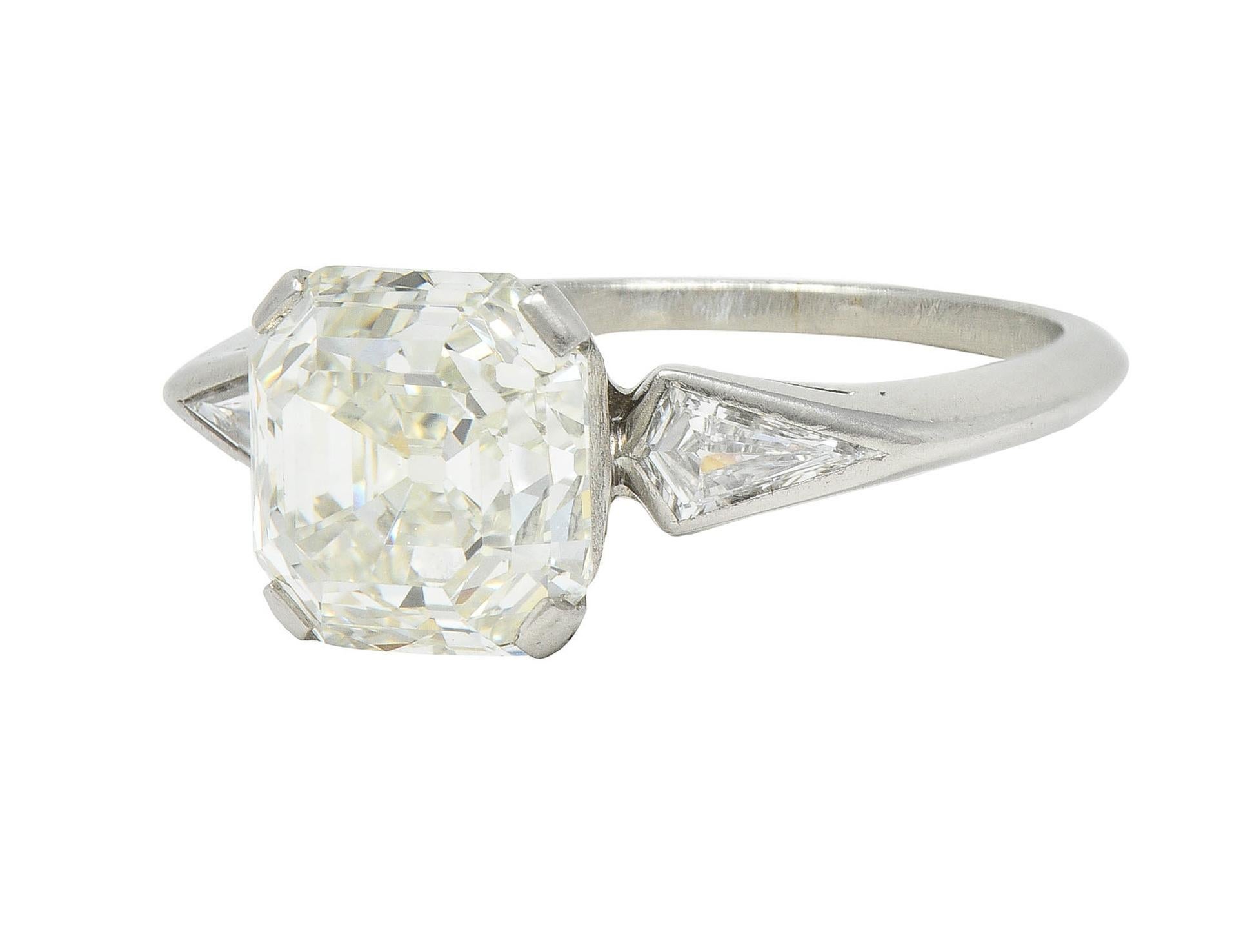 Mid-Century 3.62 CTW Asscher Cut Diamond Platinum Vintage Engagement Ring GIA For Sale 3