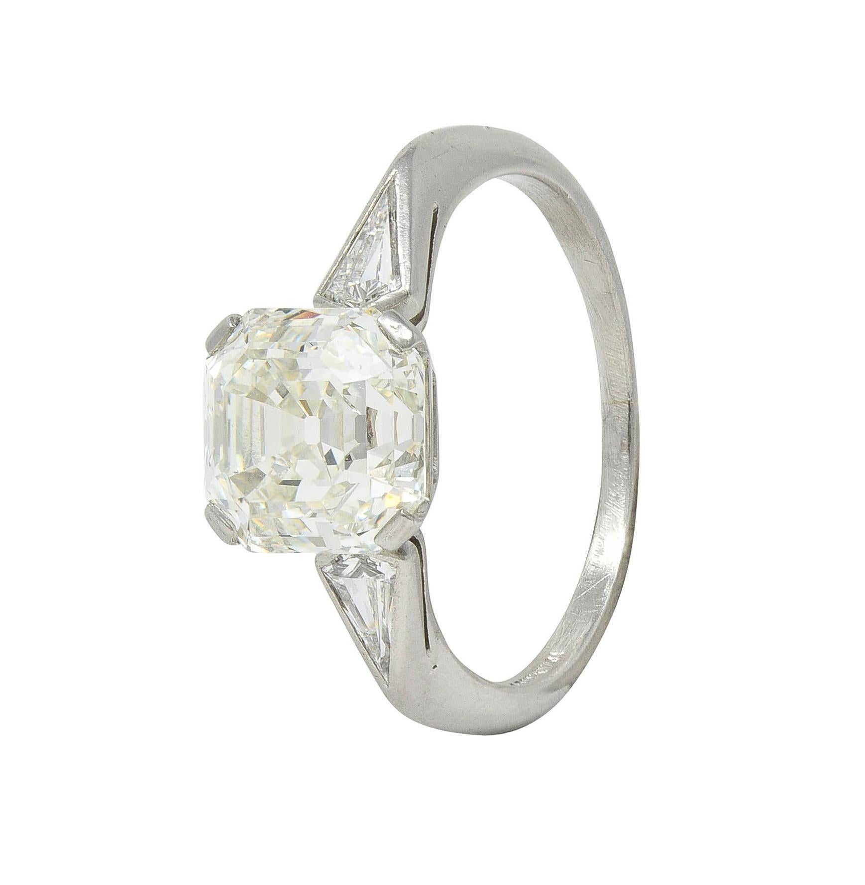 Mid-Century 3.62 CTW Asscher Cut Diamond Platinum Vintage Engagement Ring GIA For Sale 5