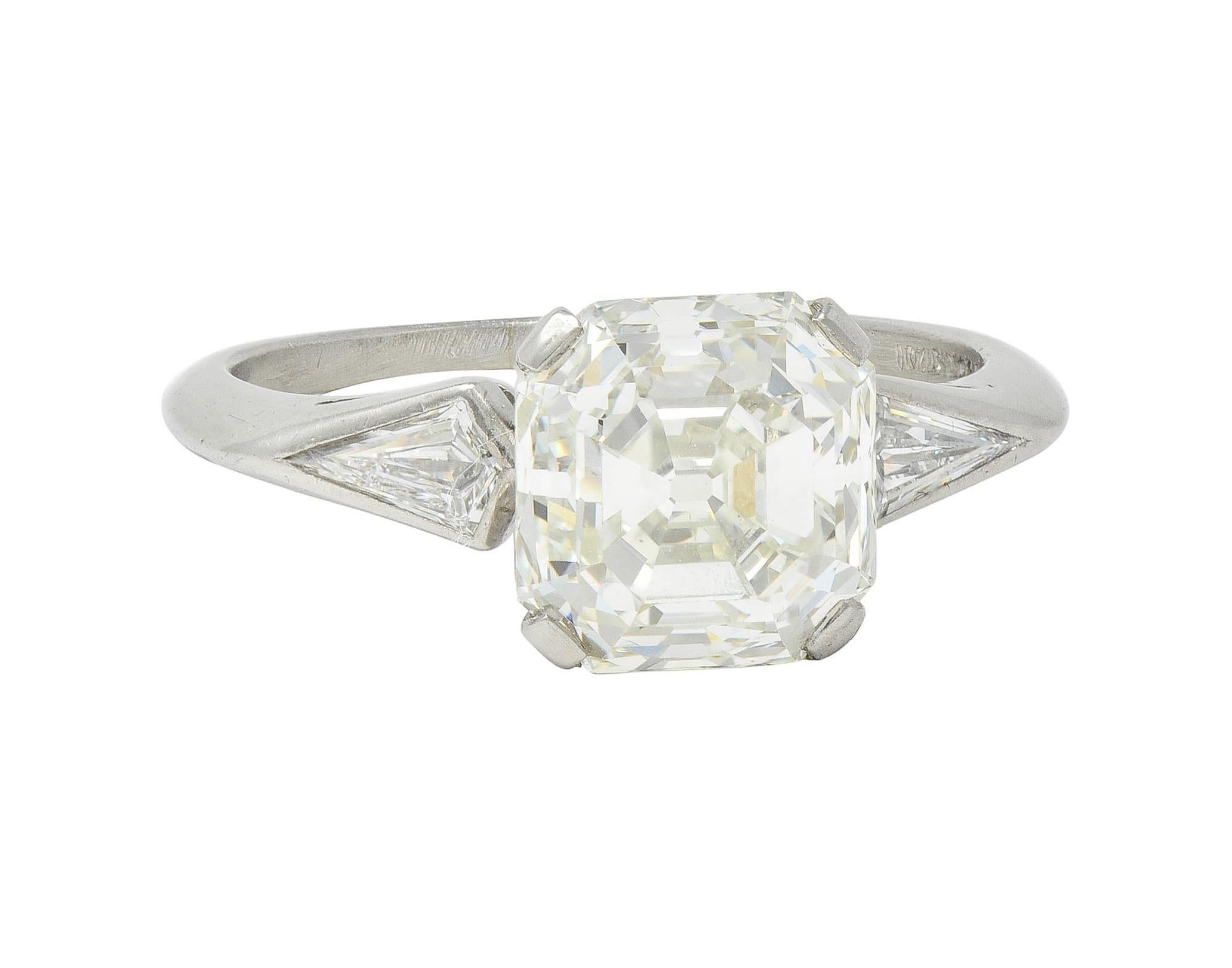 Mid-Century 3.62 CTW Asscher Cut Diamond Platinum Vintage Engagement Ring GIA For Sale
