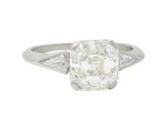 Mid-Century 3.62 CTW Asscher Cut Diamond Platinum Retro Engagement Ring GIA