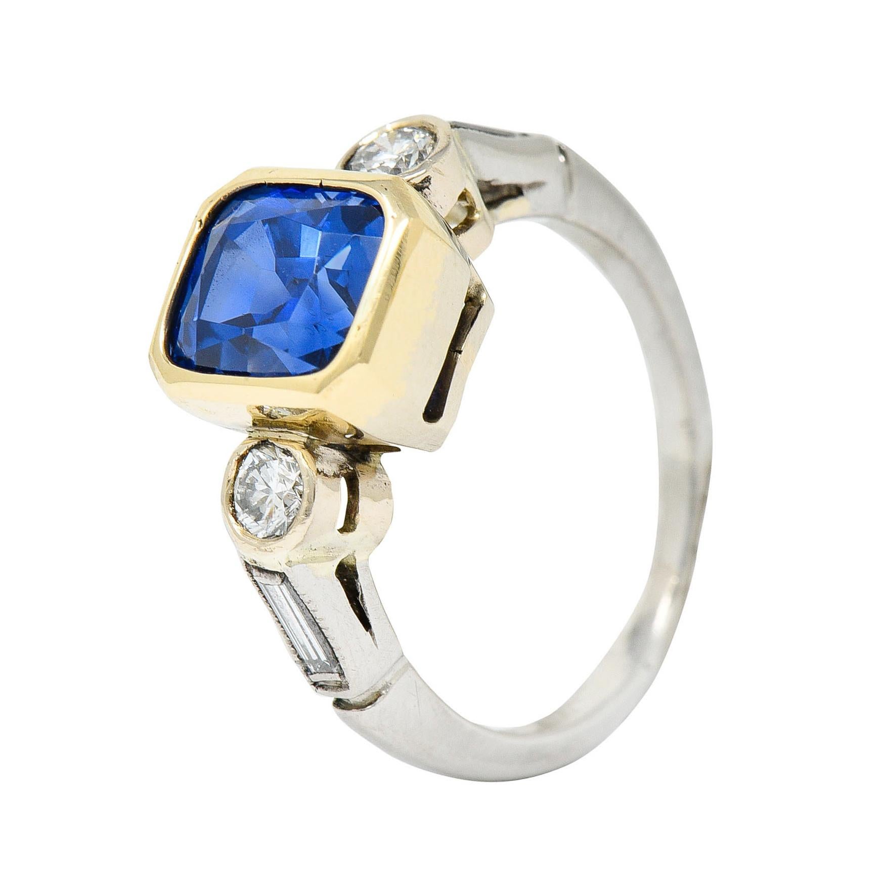 Mid-Century 3.65 Carat Sapphire Diamond 14 Karat Gold Palladium Gemstone Ring 3