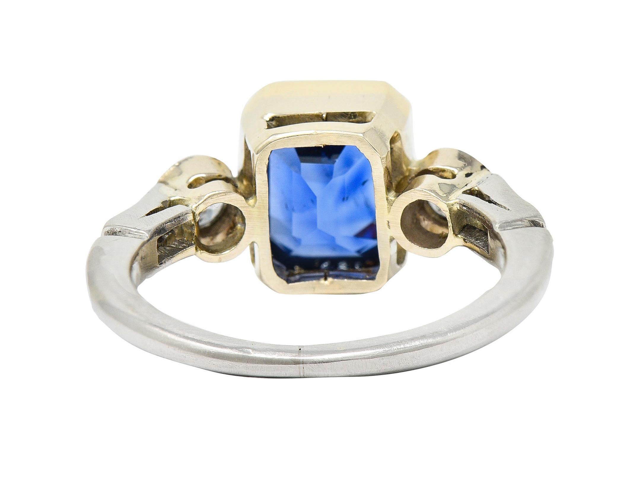 Retro Mid-Century 3.65 Carat Sapphire Diamond 14 Karat Gold Palladium Gemstone Ring