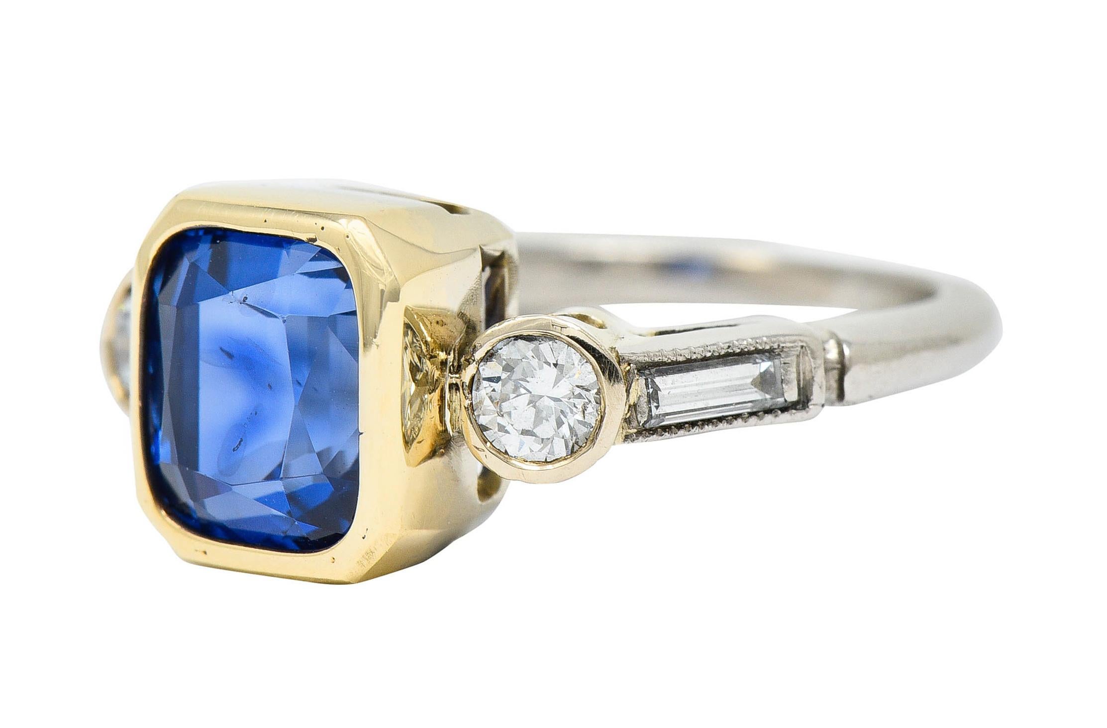 Mid-Century 3.65 Carat Sapphire Diamond 14 Karat Gold Palladium Gemstone Ring In Excellent Condition In Philadelphia, PA