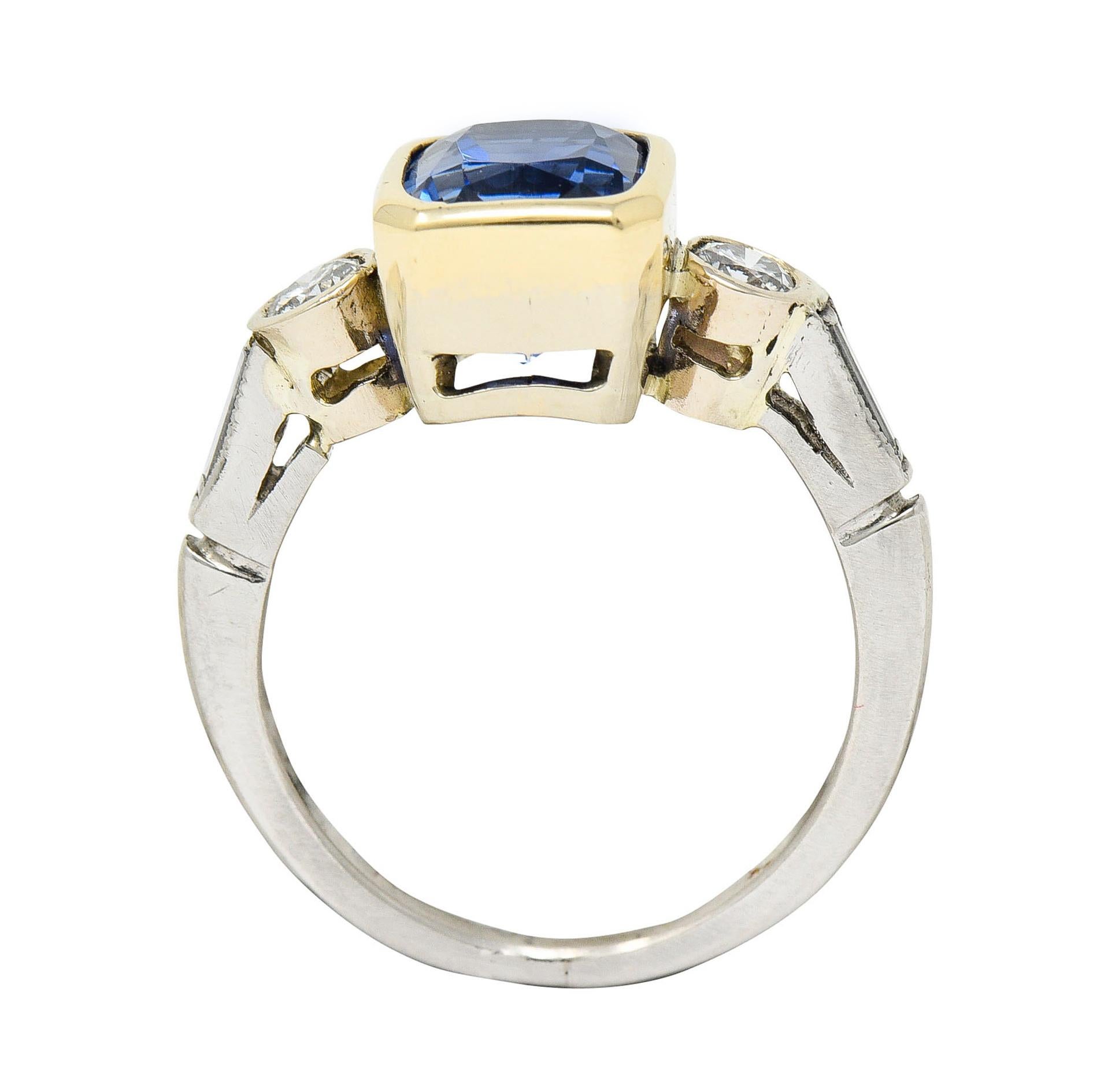 Mid-Century 3.65 Carat Sapphire Diamond 14 Karat Gold Palladium Gemstone Ring 1