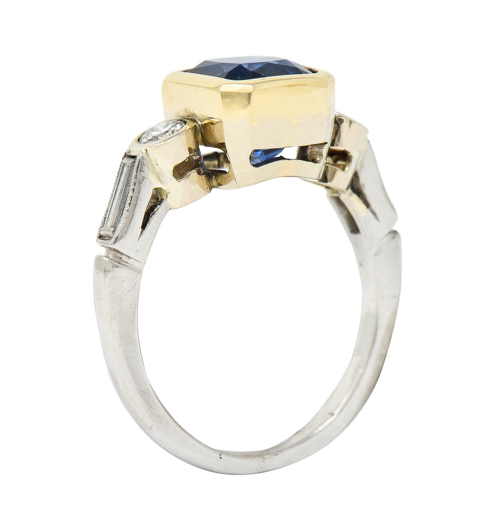 Mid-Century 3.65 Carat Sapphire Diamond 14 Karat Gold Palladium Gemstone Ring 2
