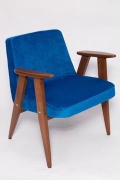 Mid-Century 366 Armchair in Blue Velvet, by Jozef Chierowski, Europe 1960s