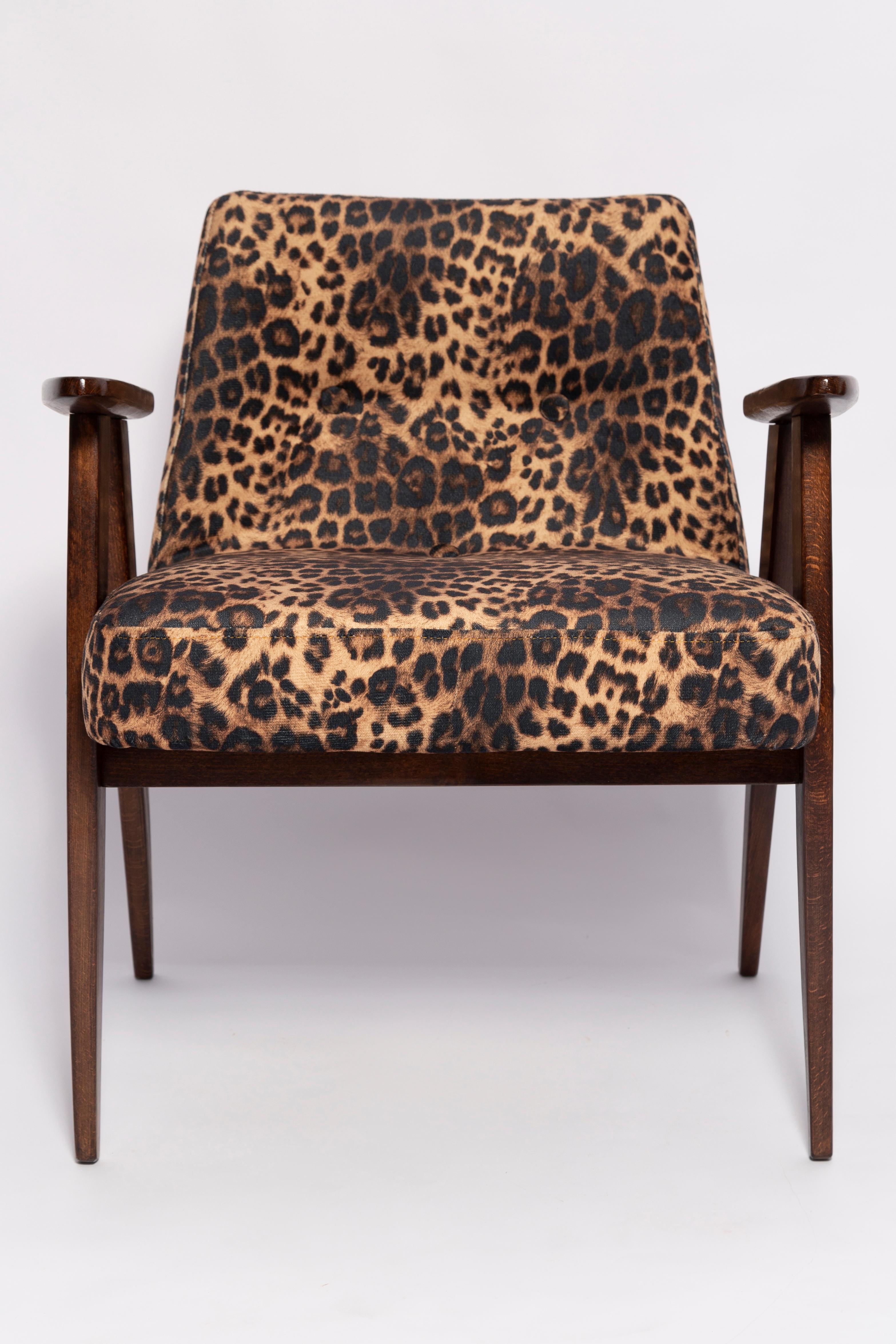 Mid Century 366 Armchair in Leopard Print Velvet, Jozef Chierowski, Europe 1960s In Excellent Condition For Sale In 05-080 Hornowek, PL