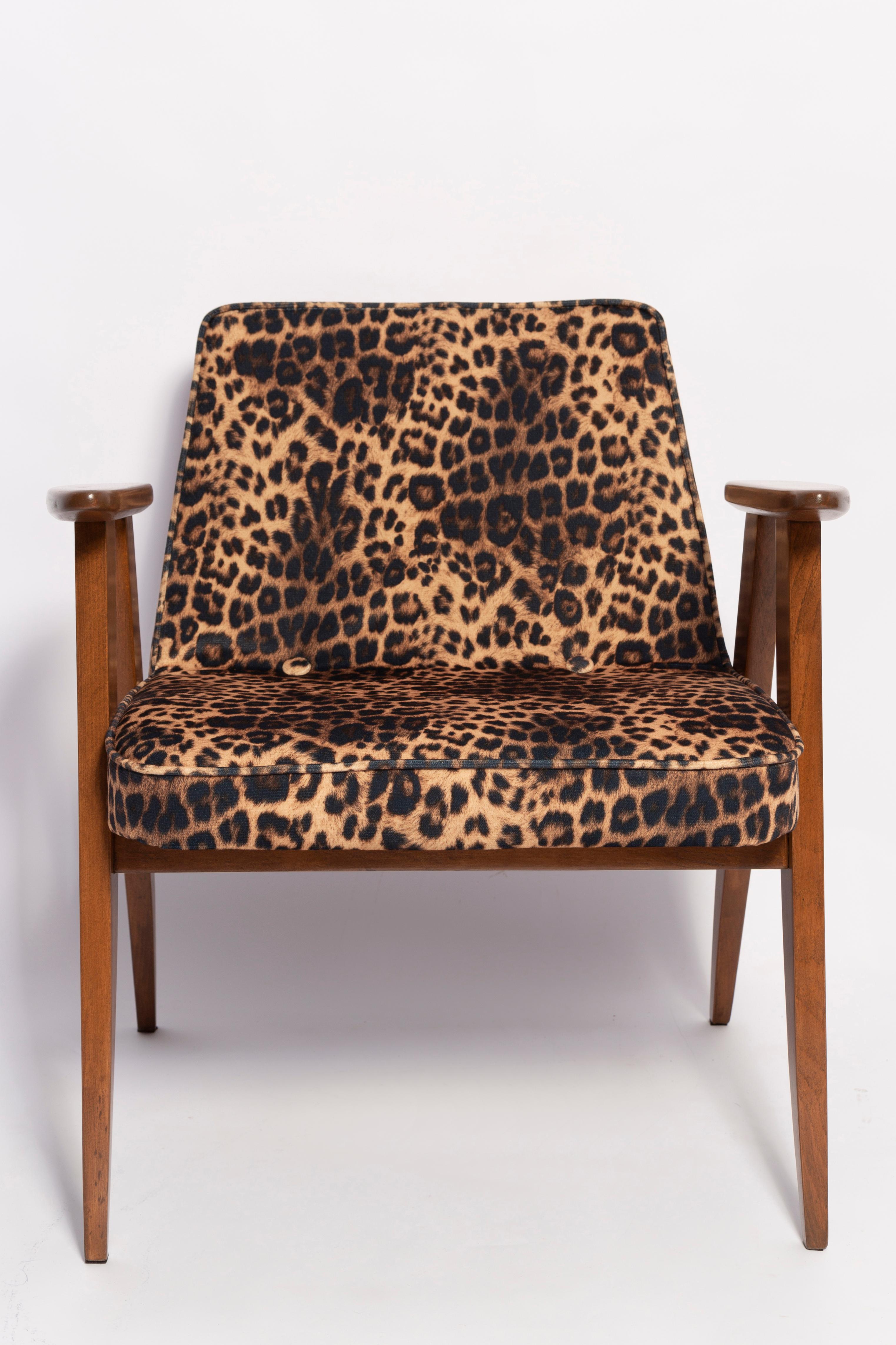 Textile Mid-Century 366 Armchair in Leopard Print Velvet, Jozef Chierowski, Europe 1960s For Sale