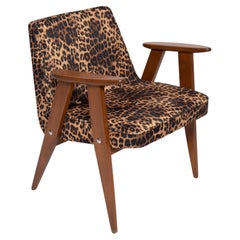 Vintage Mid-Century 366 Armchair in Leopard Print Velvet, Jozef Chierowski, Europe 1960s