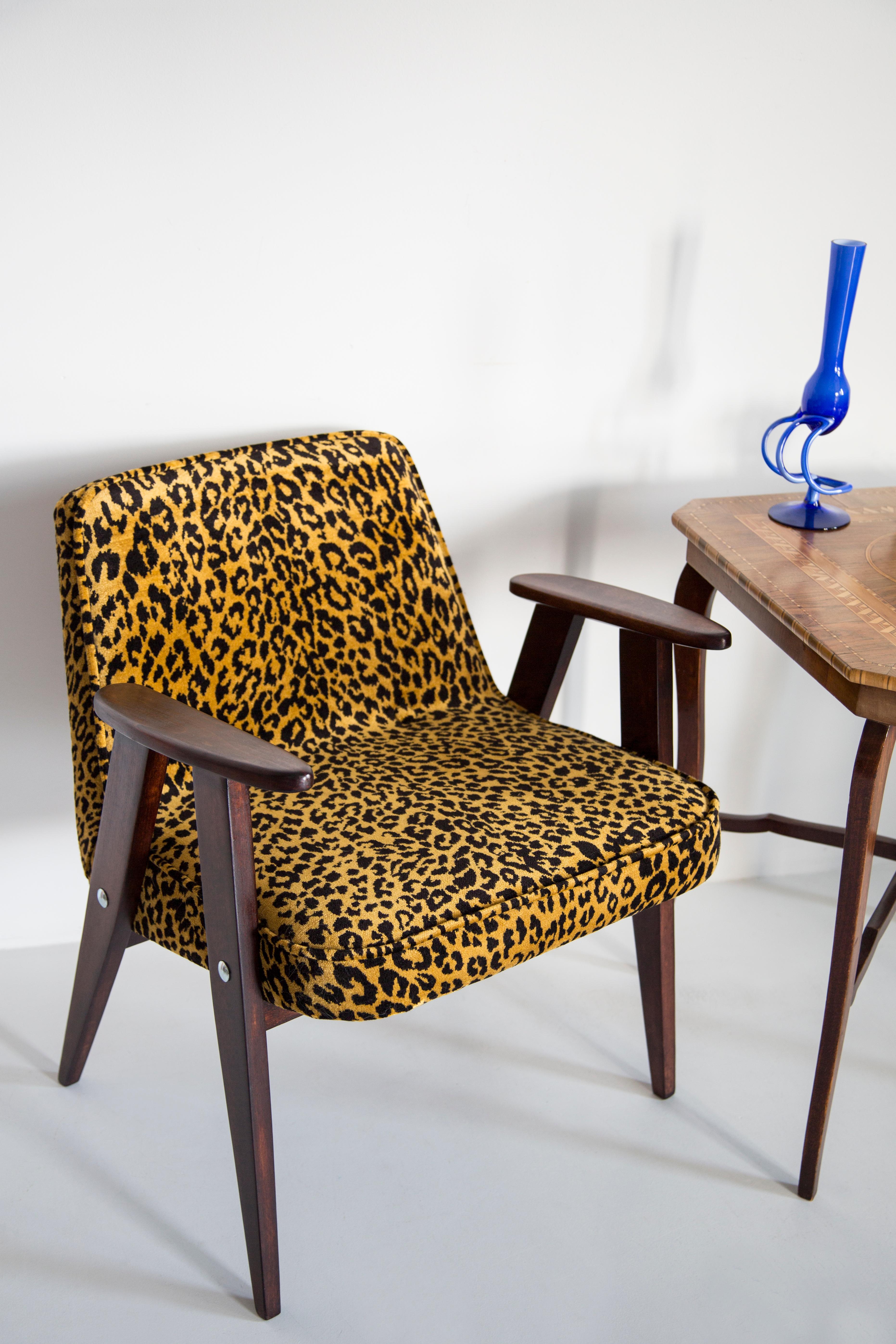 Mid-Century Modern Mid-Century 366 Armchair in Leopard Velvet, Jozef Chierowski, Europe 1960s For Sale
