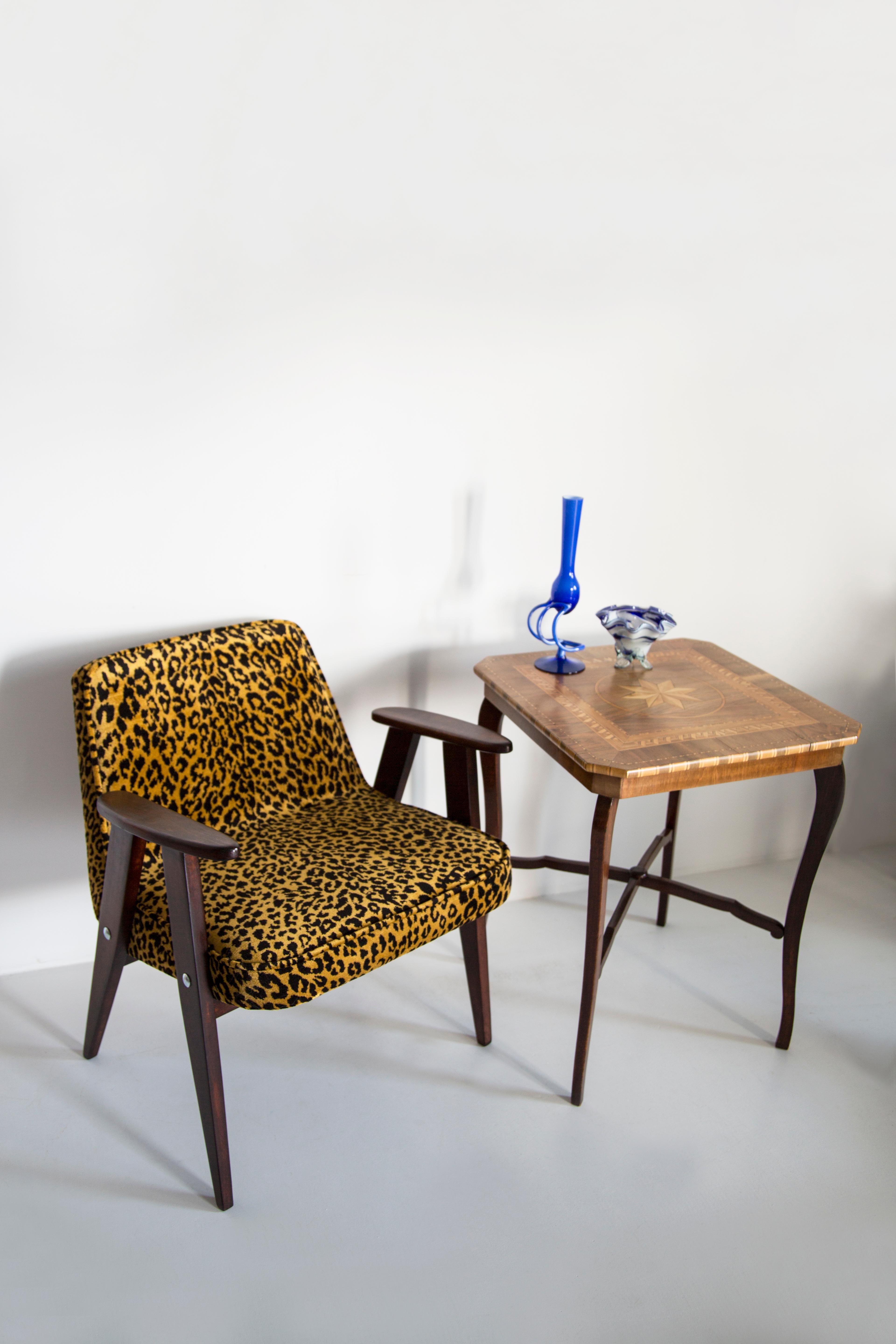 Polish Mid-Century 366 Armchair in Leopard Velvet, Jozef Chierowski, Europe 1960s For Sale