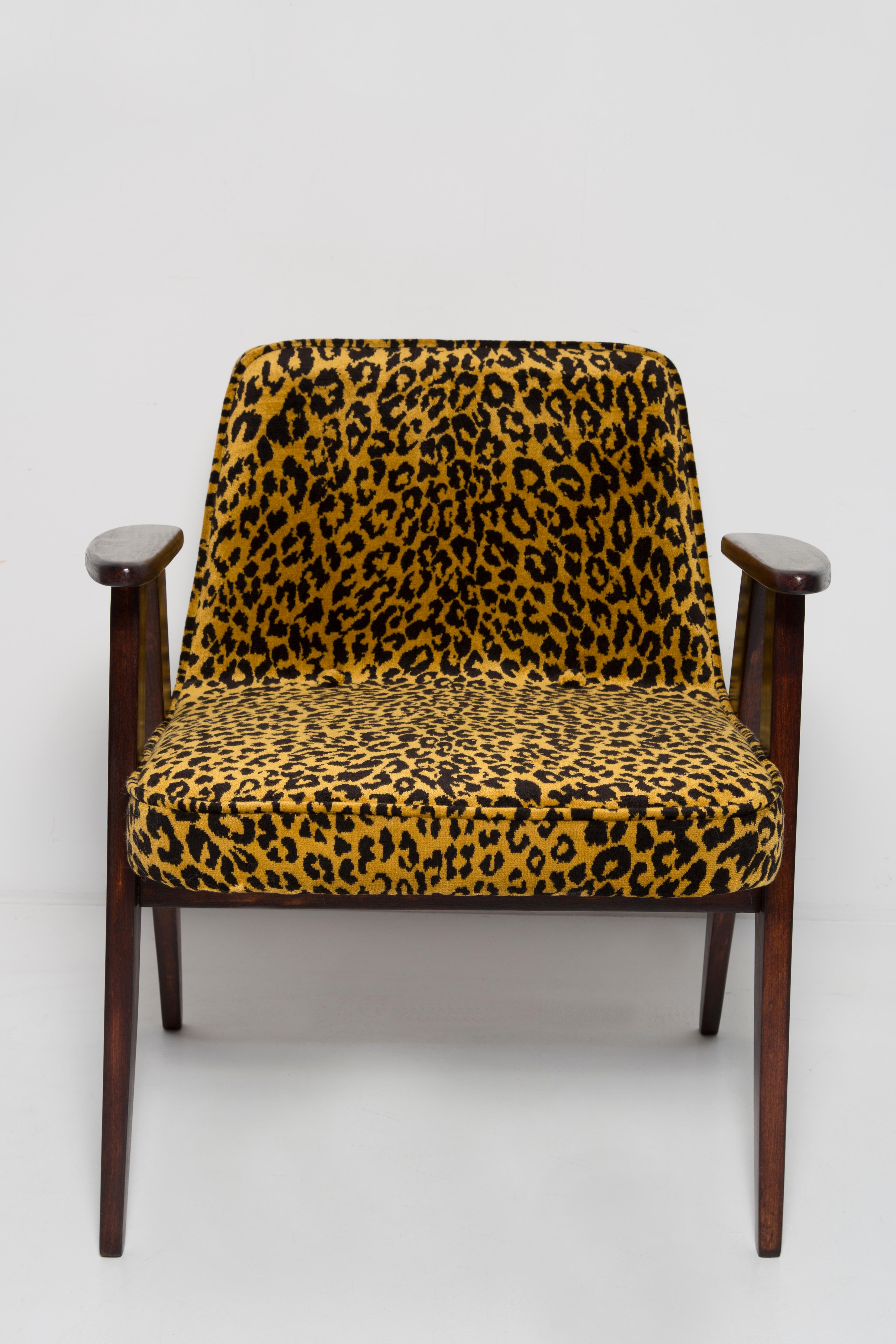 Mid-Century 366 Armchair in Leopard Velvet, Jozef Chierowski, Europe 1960s For Sale 1